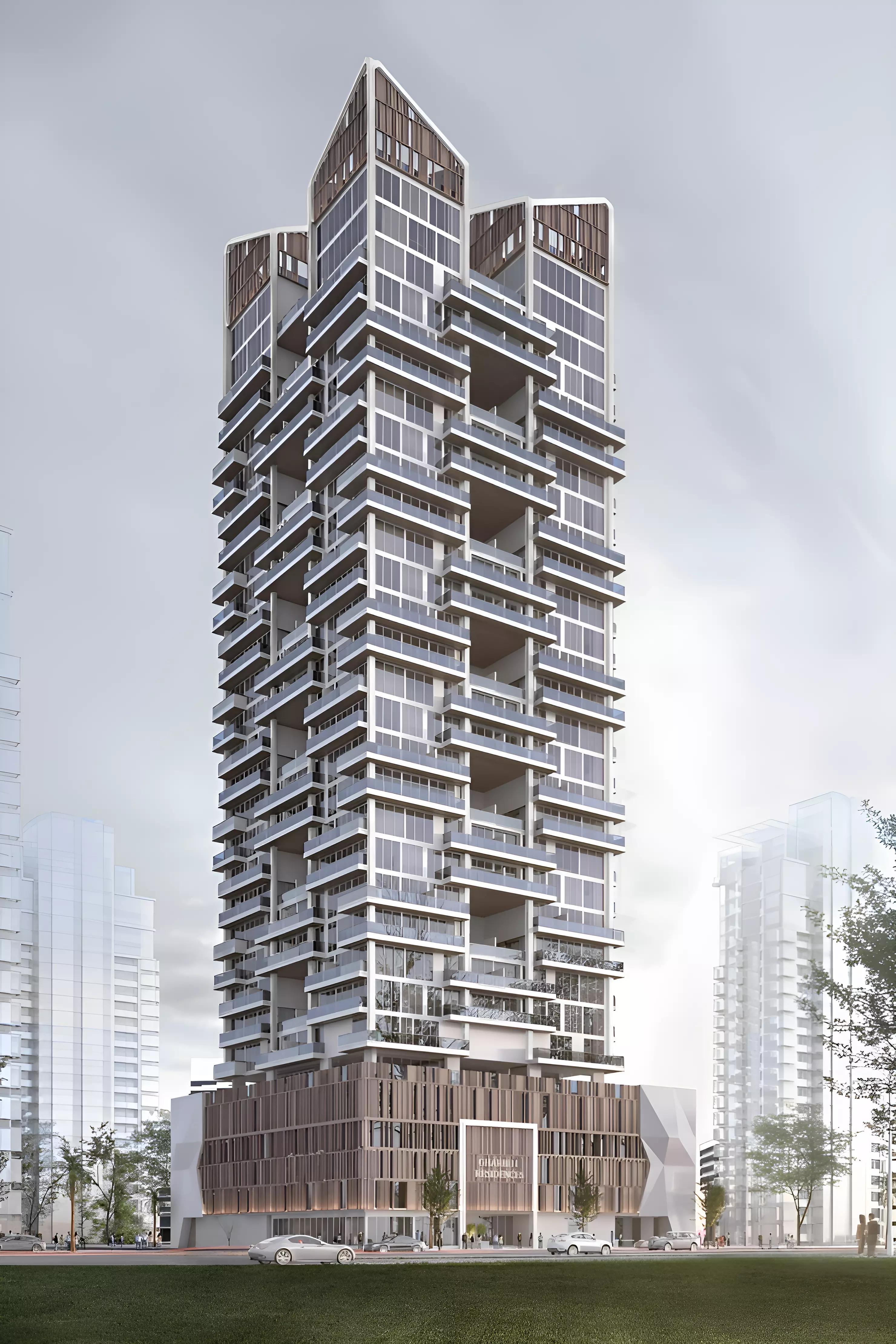 Facade and street-level view of Gharbi 2 Residences, JVC, Dubai