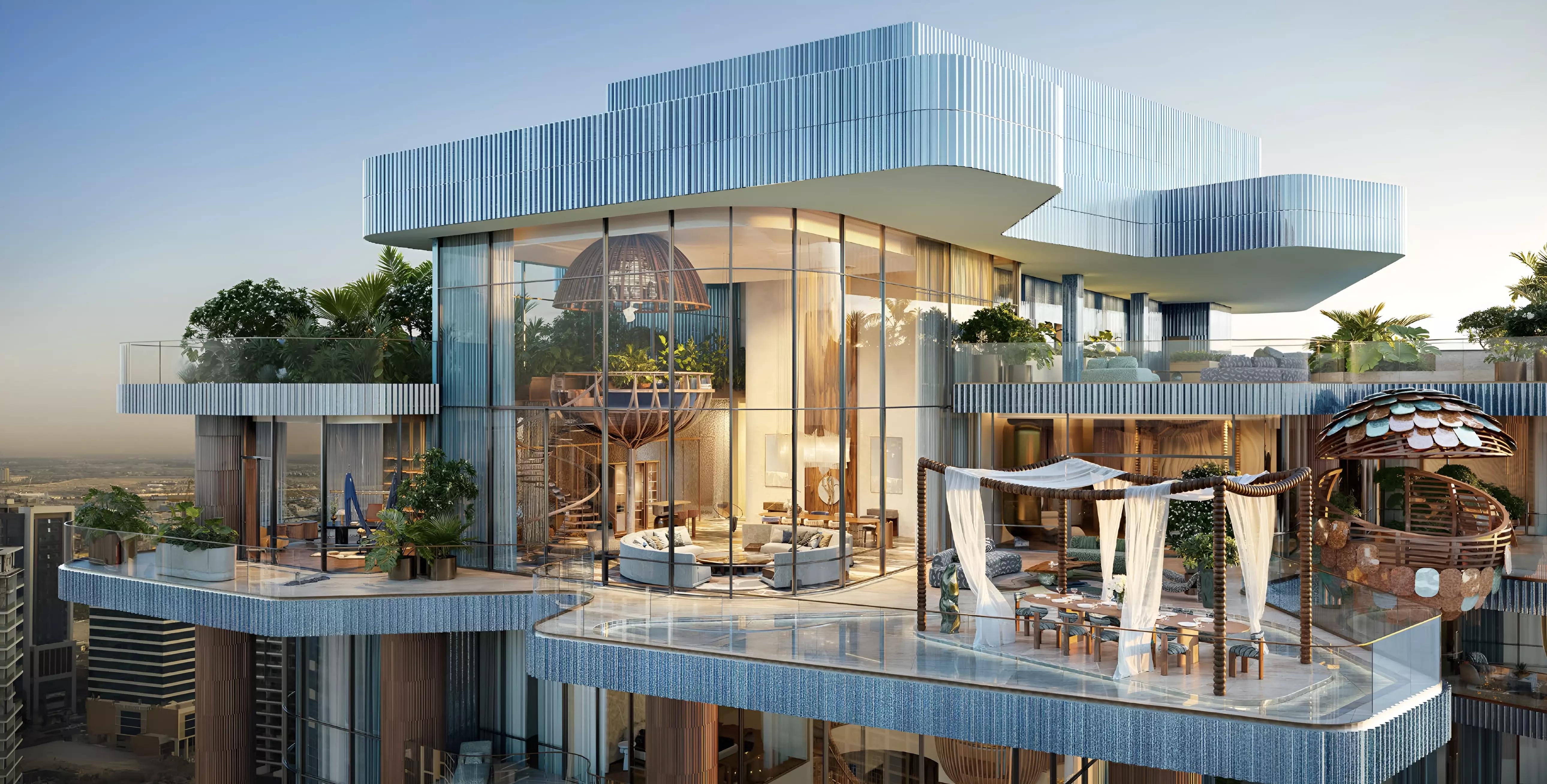 Eywa apartment interior living space with canal-facing windows, Business Bay