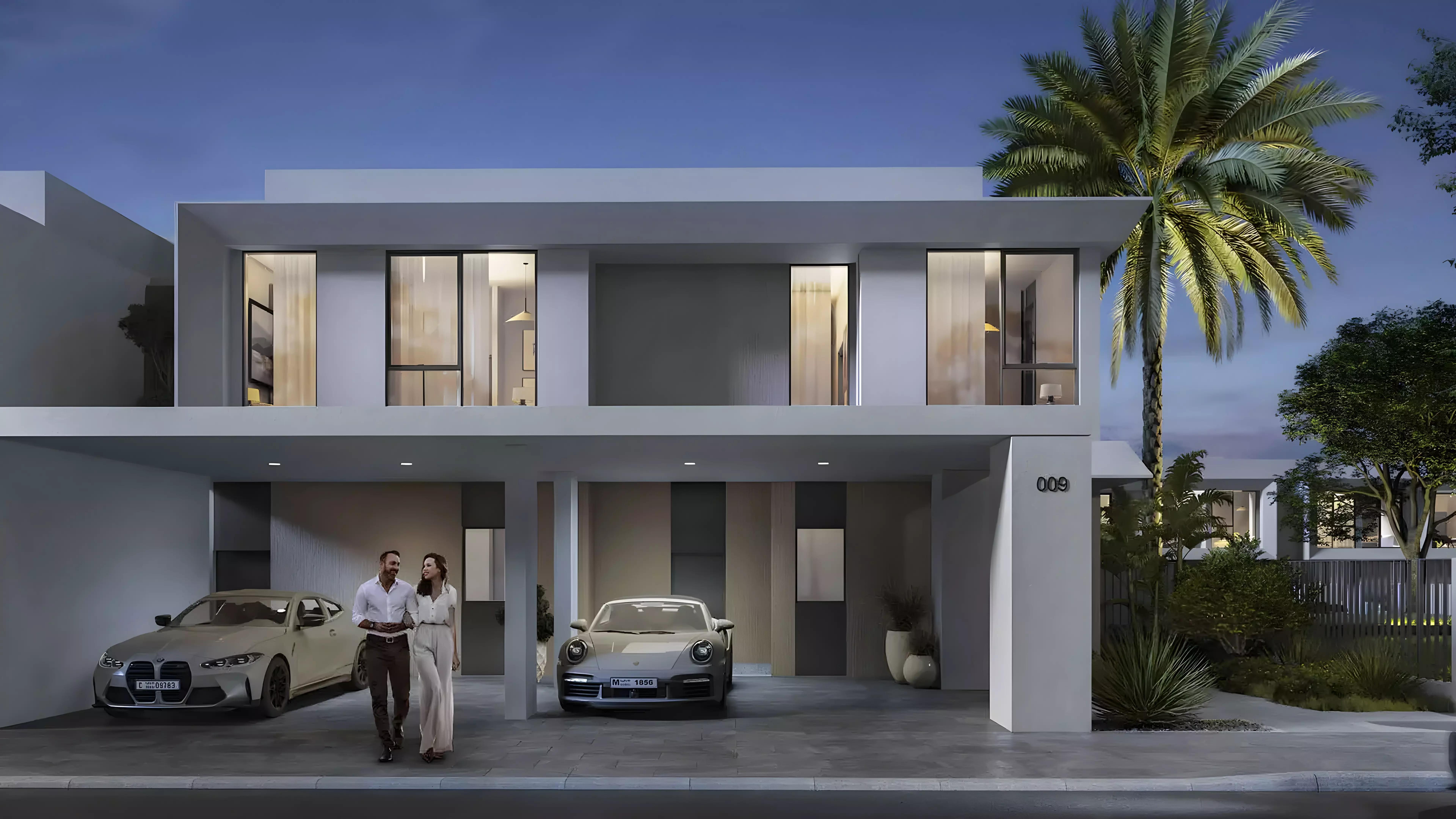 Elva at The Valley townhouse exterior with landscaped frontage, Dubai