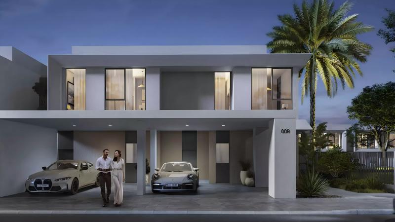 Elva at The Valley townhouse exterior with landscaped frontage, Dubai