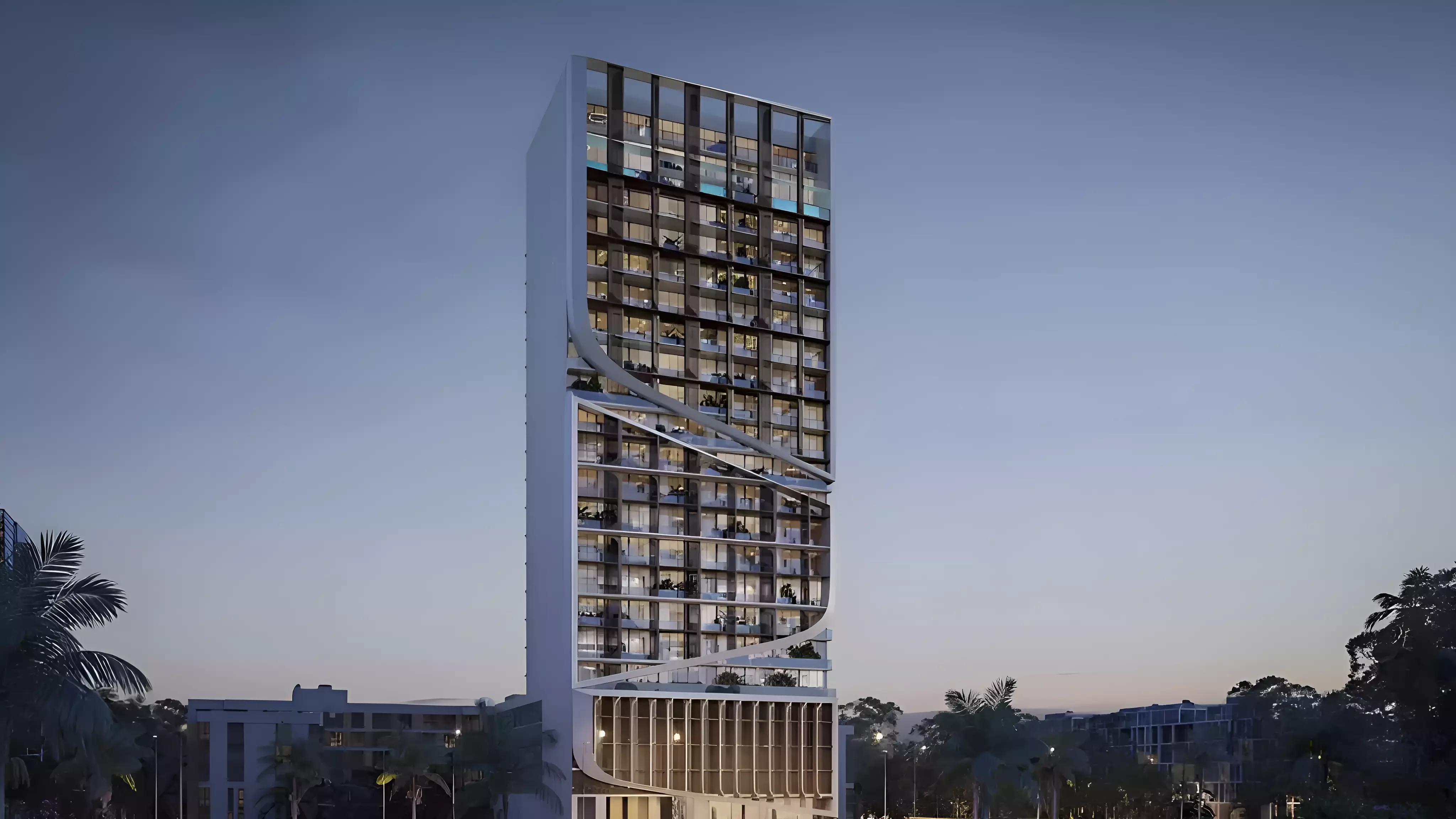 Havelock Heights residential tower street-level view, Dubai