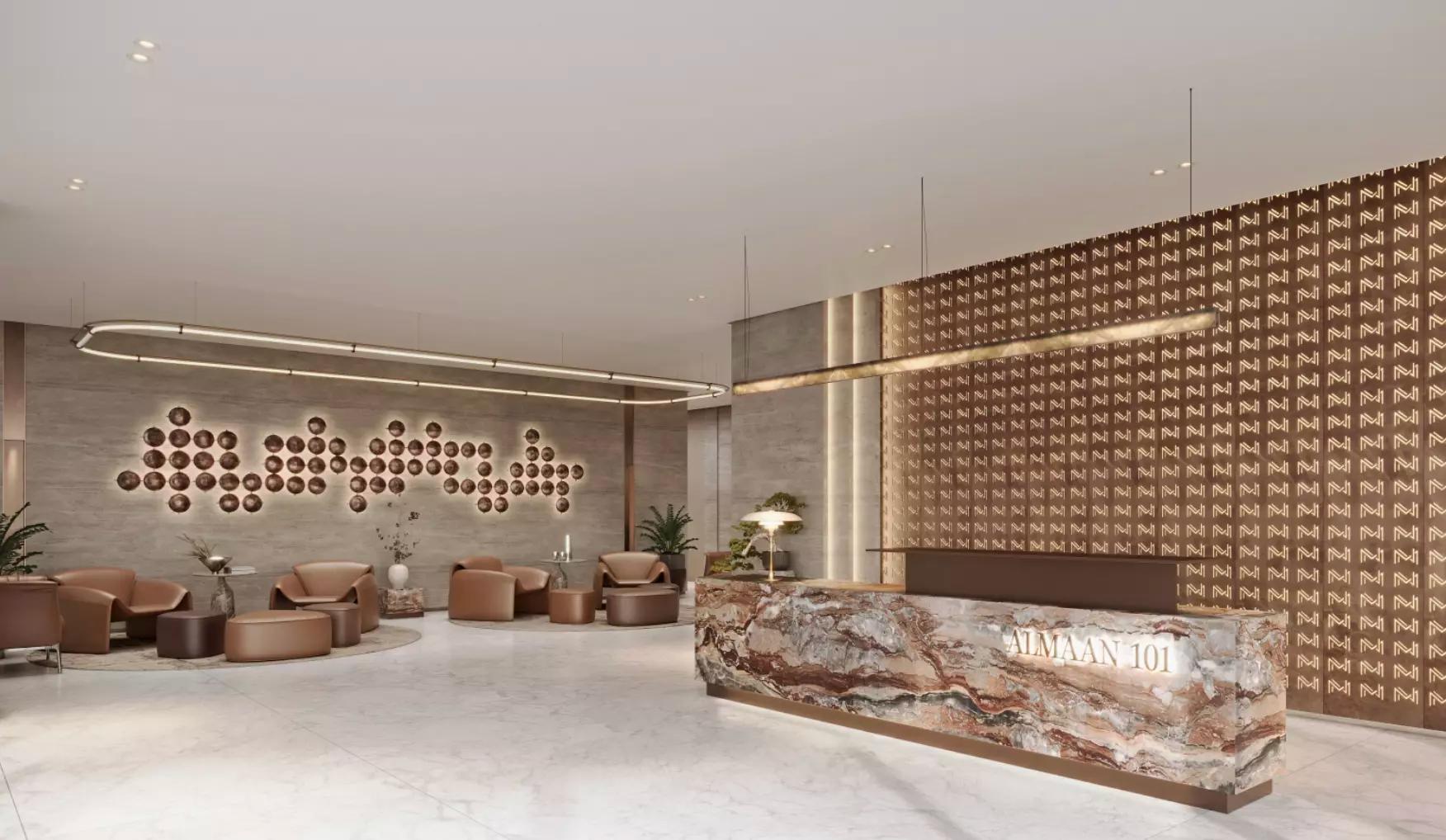 Almaan 101 building entrance and lobby area, JVC, Dubai