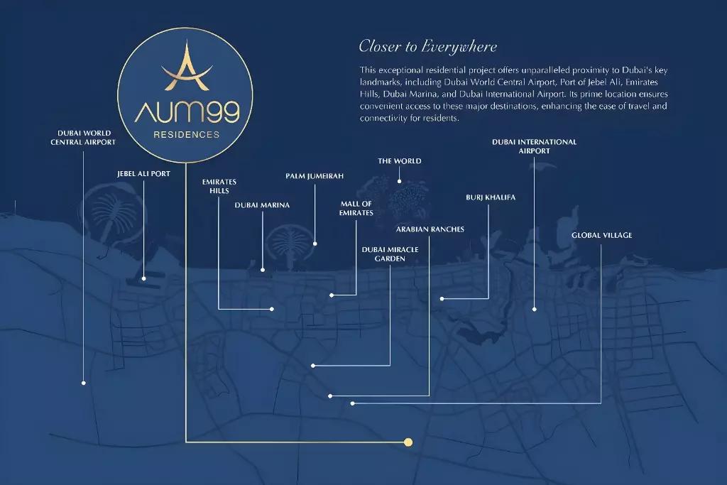 Aum 99 Residences master plan layout, Dubai Land Residence Complex, Dubai