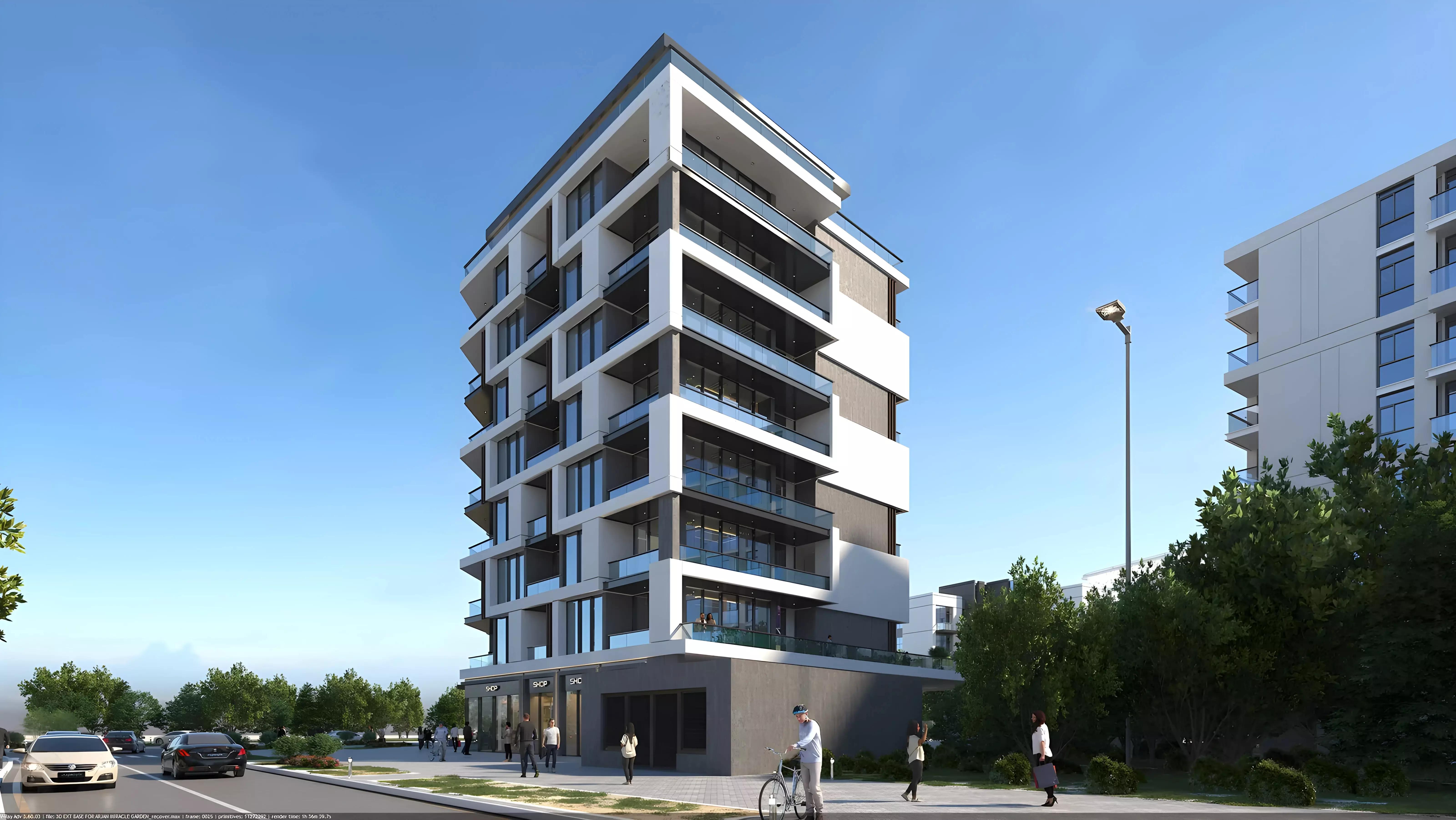 Rose Gardens Phase 3 building entrance and landscaping, Arjan, Dubai
