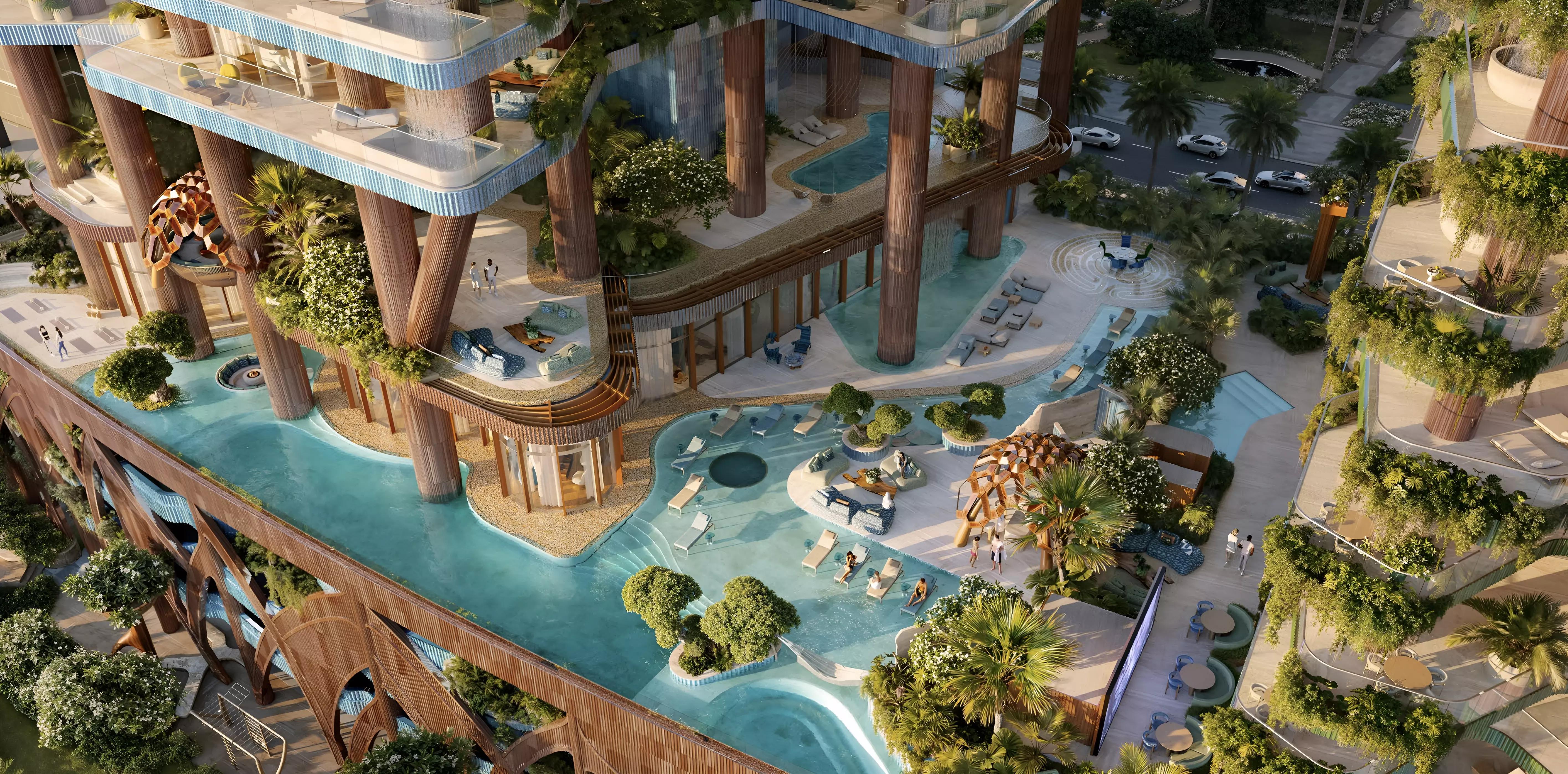 Eywa building lobby and reception interior, Business Bay, Dubai