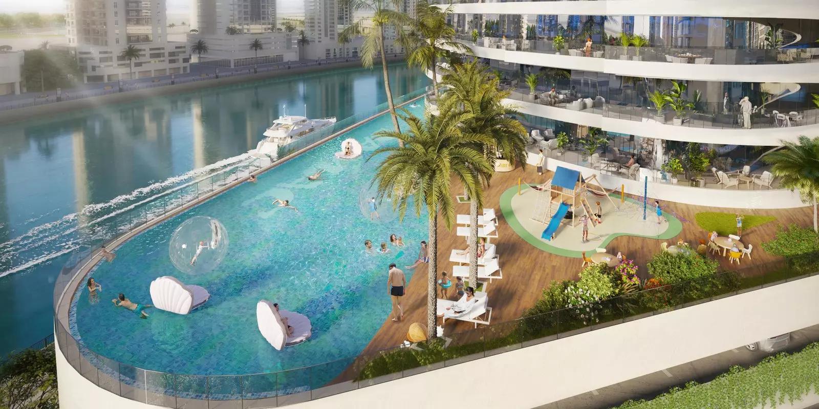 Canal Heights amenity deck and shared pool area, Business Bay, Dubai