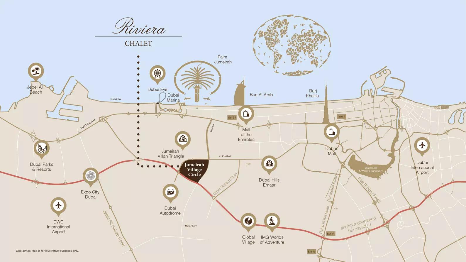 Riviera Chalet master plan layout showing building footprint within JVC District 10, Dubai