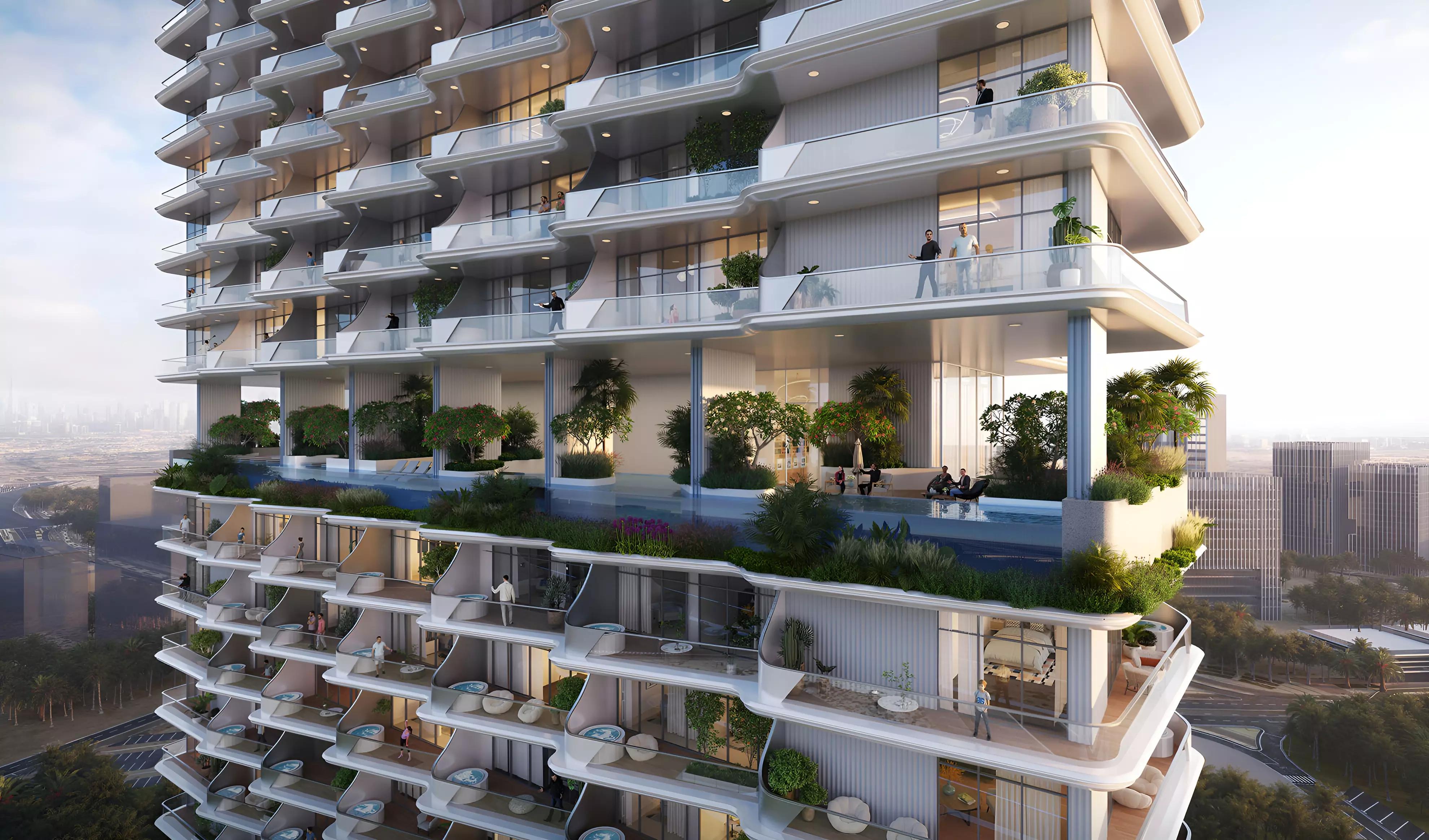 Cove Living Residence exterior building facade, Dubai Land Residence Complex