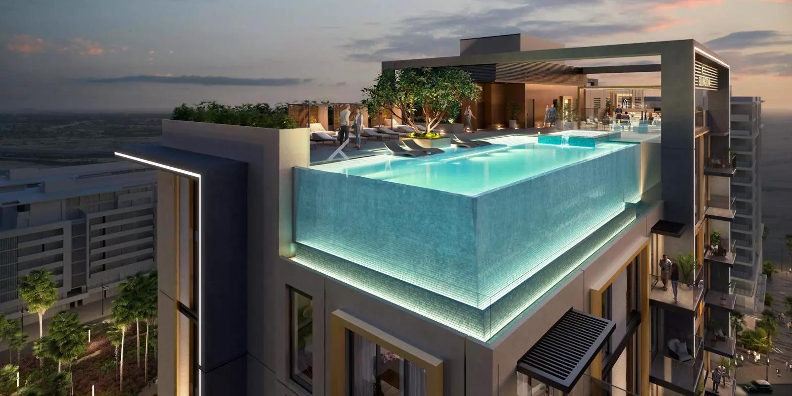 Berkeley Place landscaped grounds and pool area, Sobha Hartland, Dubai