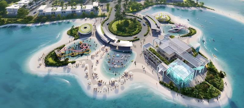 Maldives villa exterior with landscaped surroundings, DAMAC Islands, Dubai