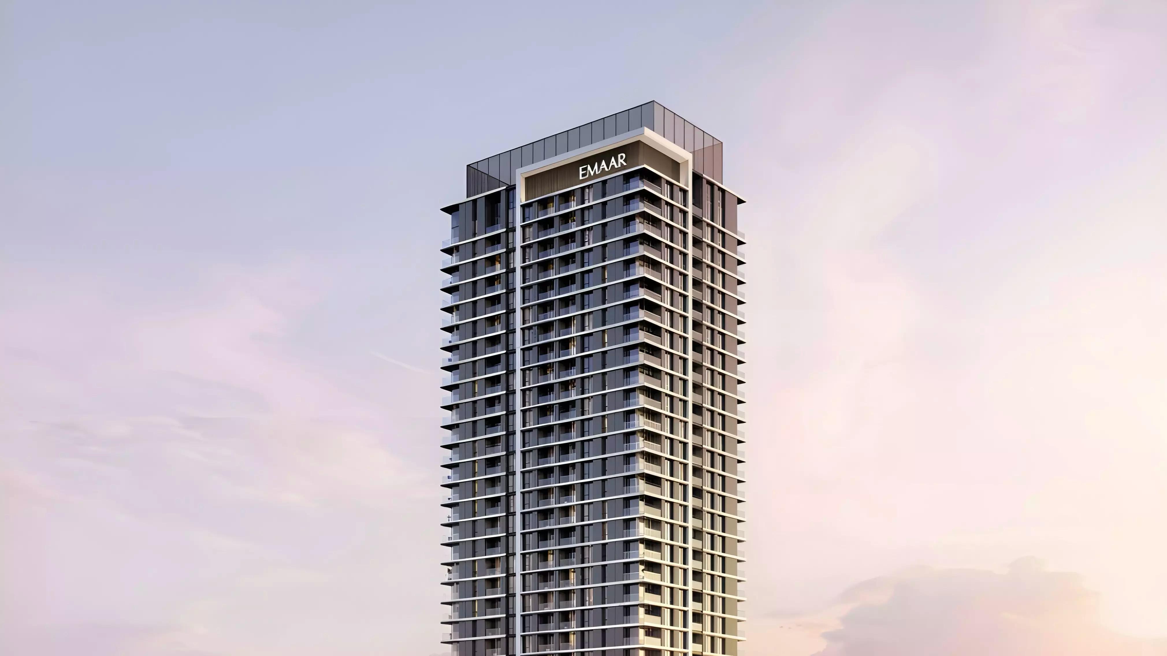 The Archive apartment building exterior facade, Dubai Land Residence Complex, Dubai