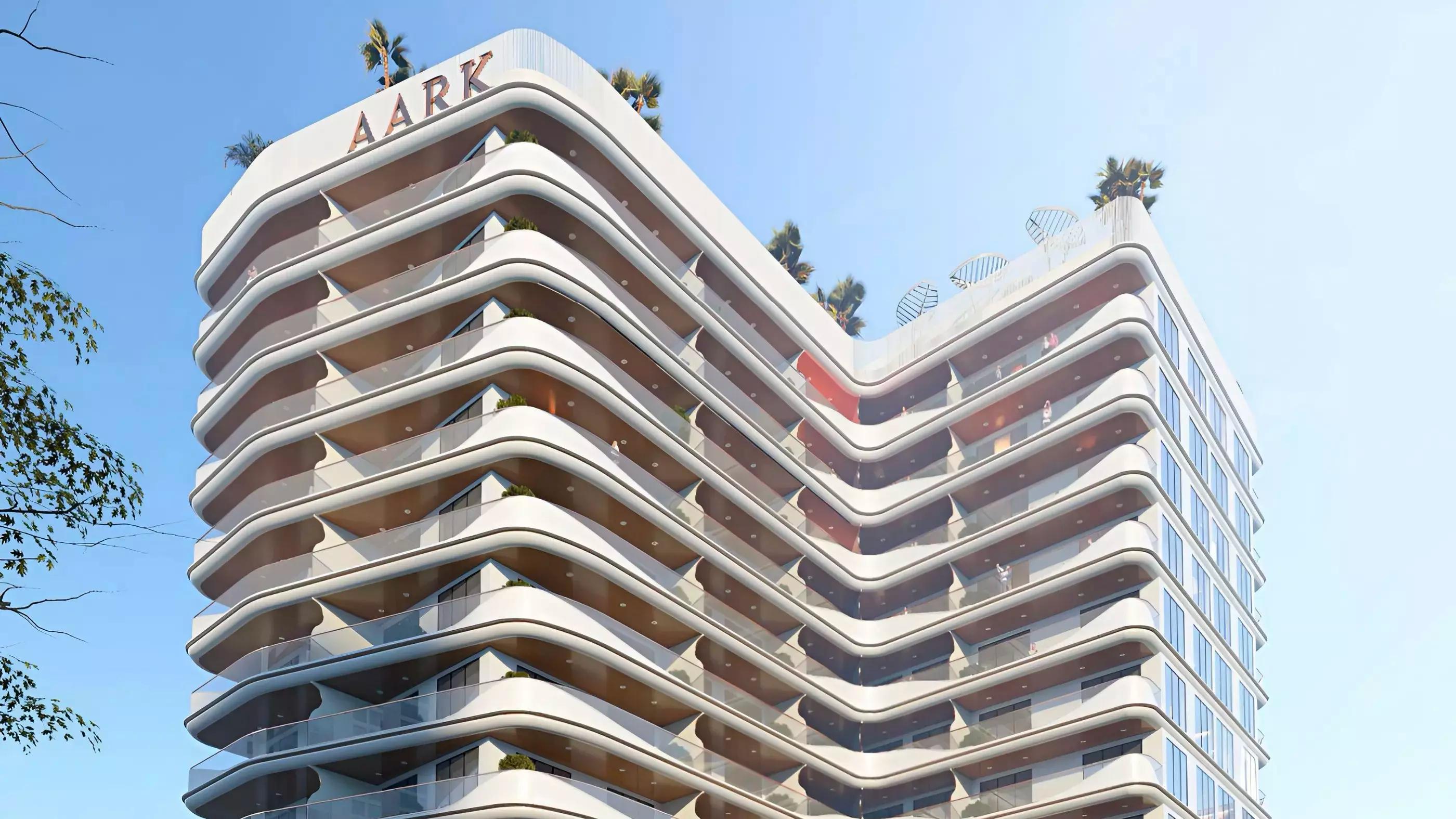 Aark Terraces exterior facade in Dubai Land Residence Complex