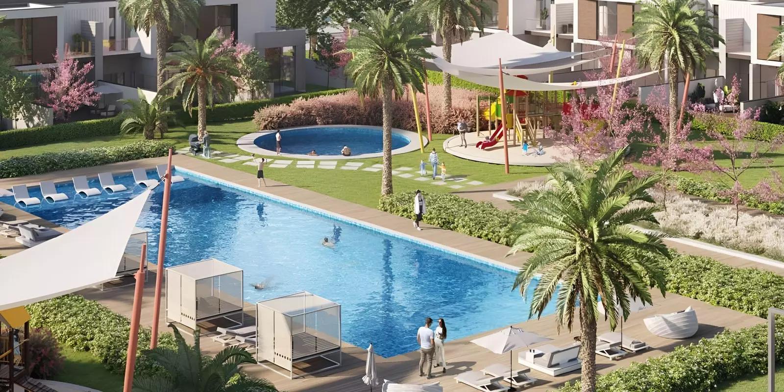 Murooj Al Furjan townhouse cluster facade and driveway, Al Furjan, Dubai