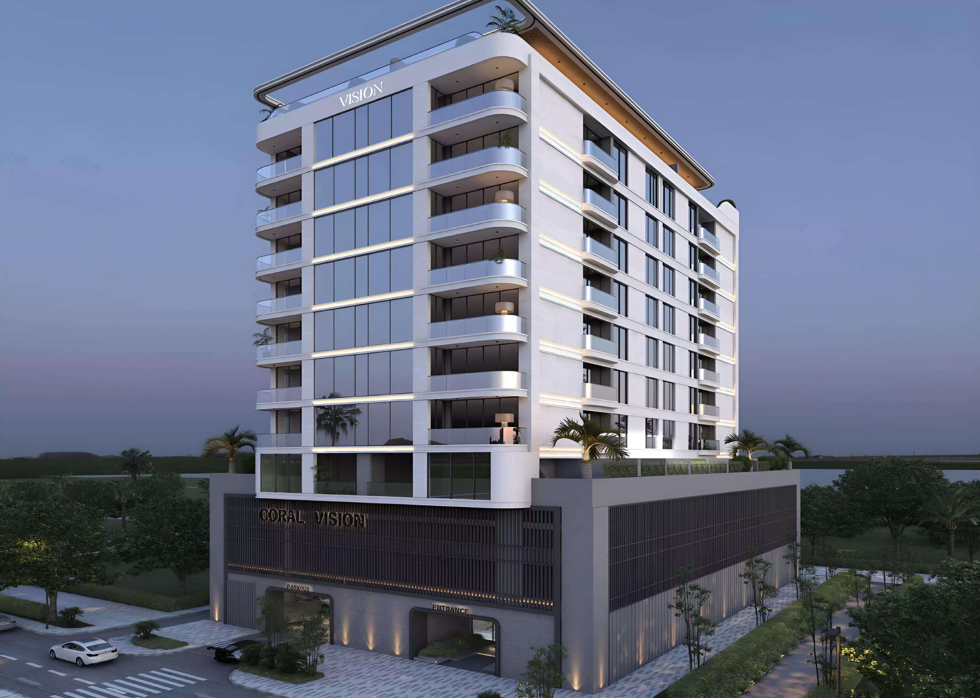 Landscaped garden area at Coral By Vision residential building