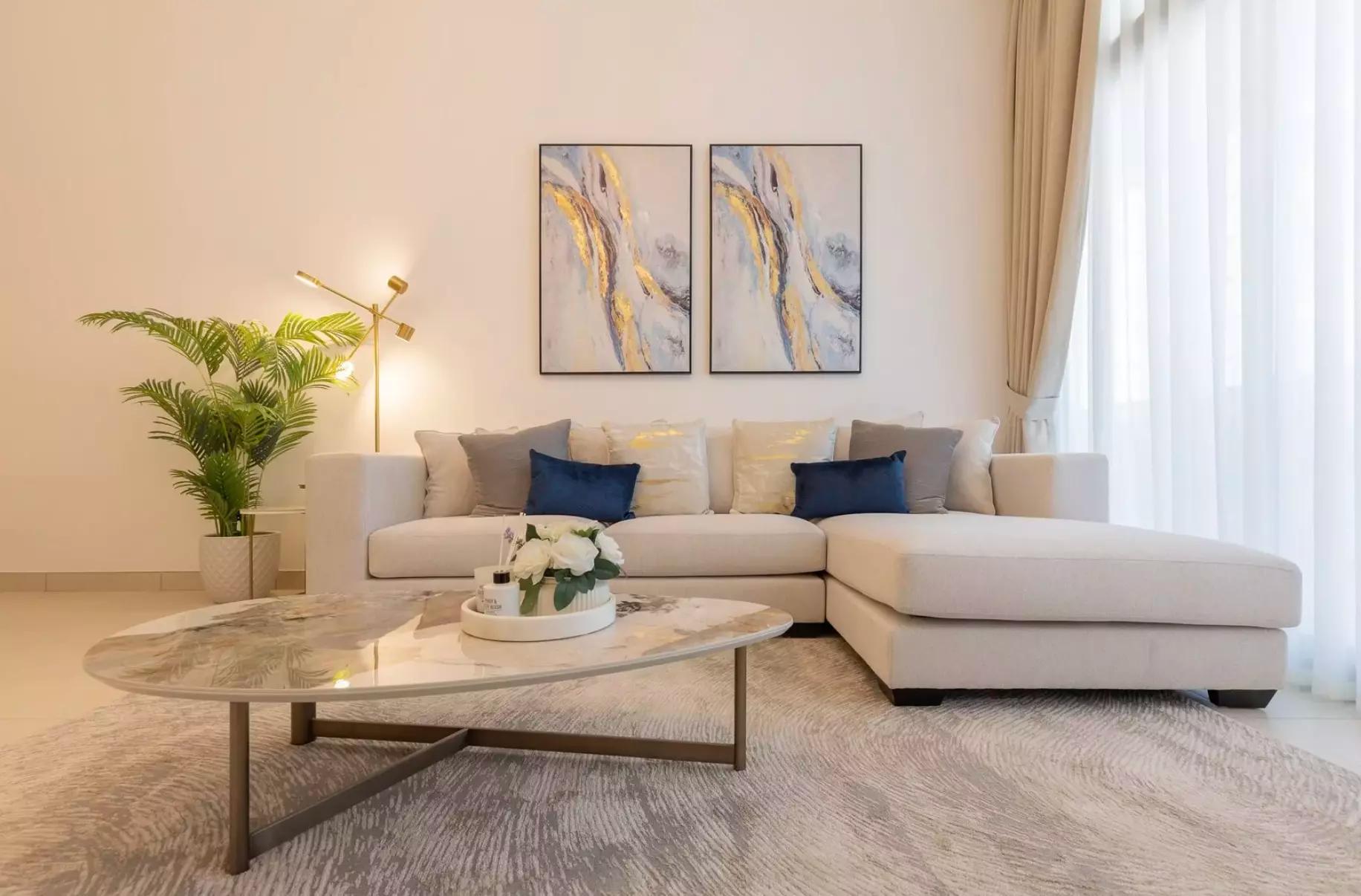 Confident Lancaster building corner view with landscaping, Liwan, Dubai