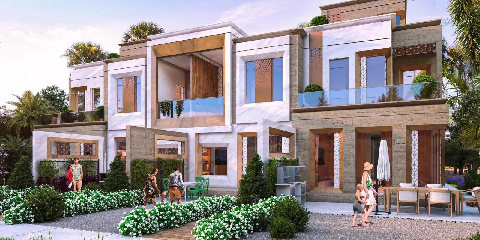 Monte Carlo townhouse street view with parking, DAMAC Lagoons, Dubai