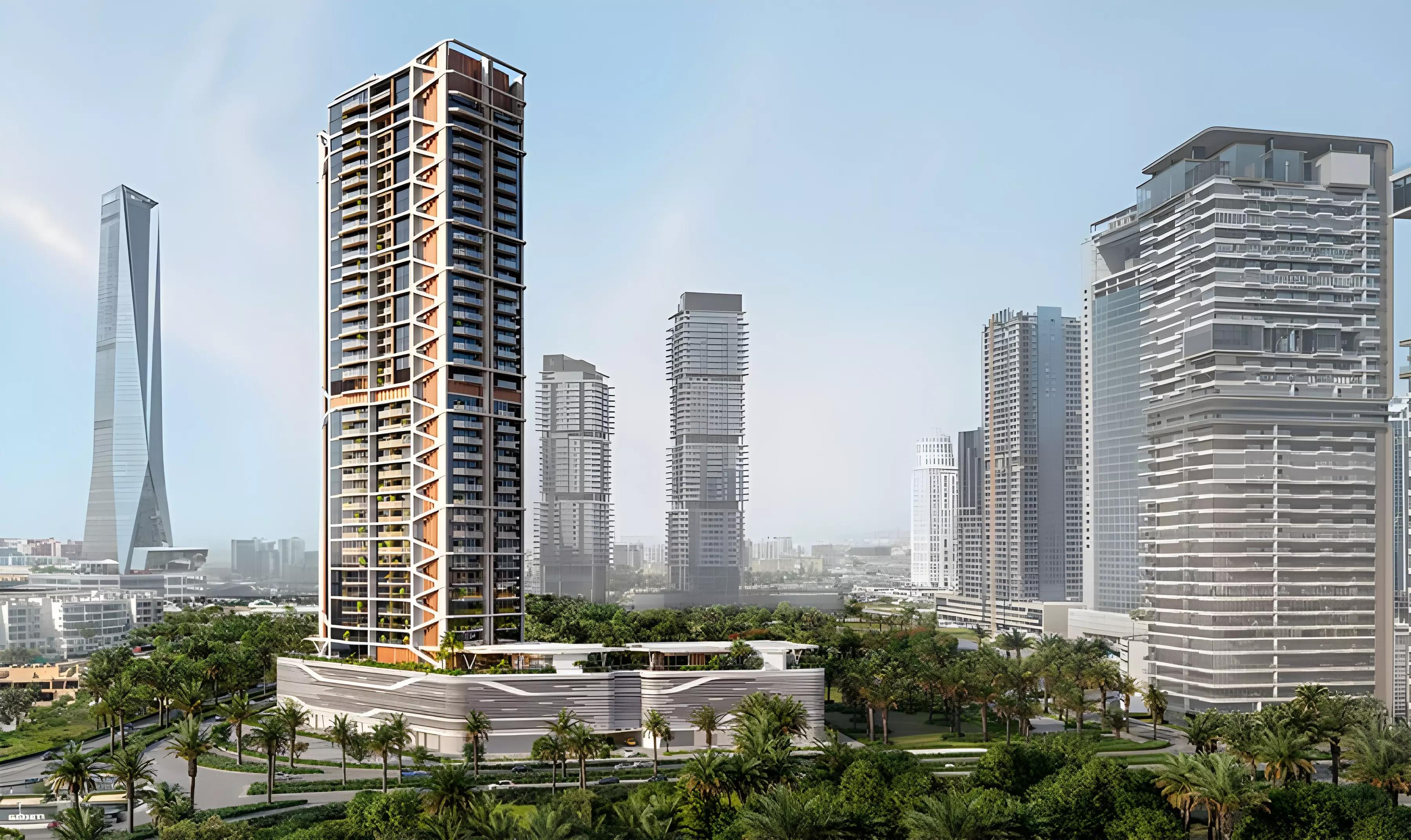 Eltiera Heights exterior facade and entrance, Jumeirah Islands, Dubai