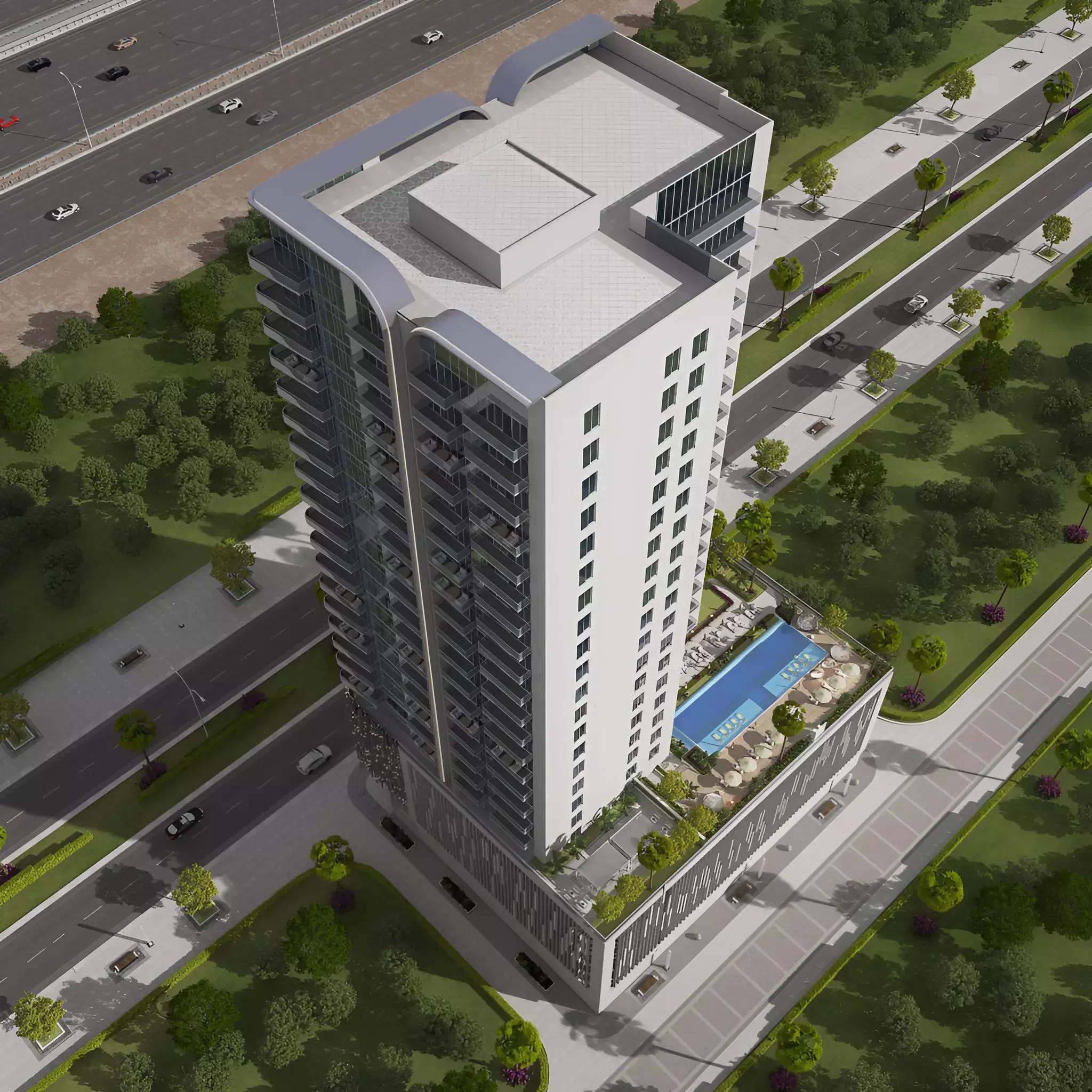 Leven Residences landscaped garden and outdoor seating area