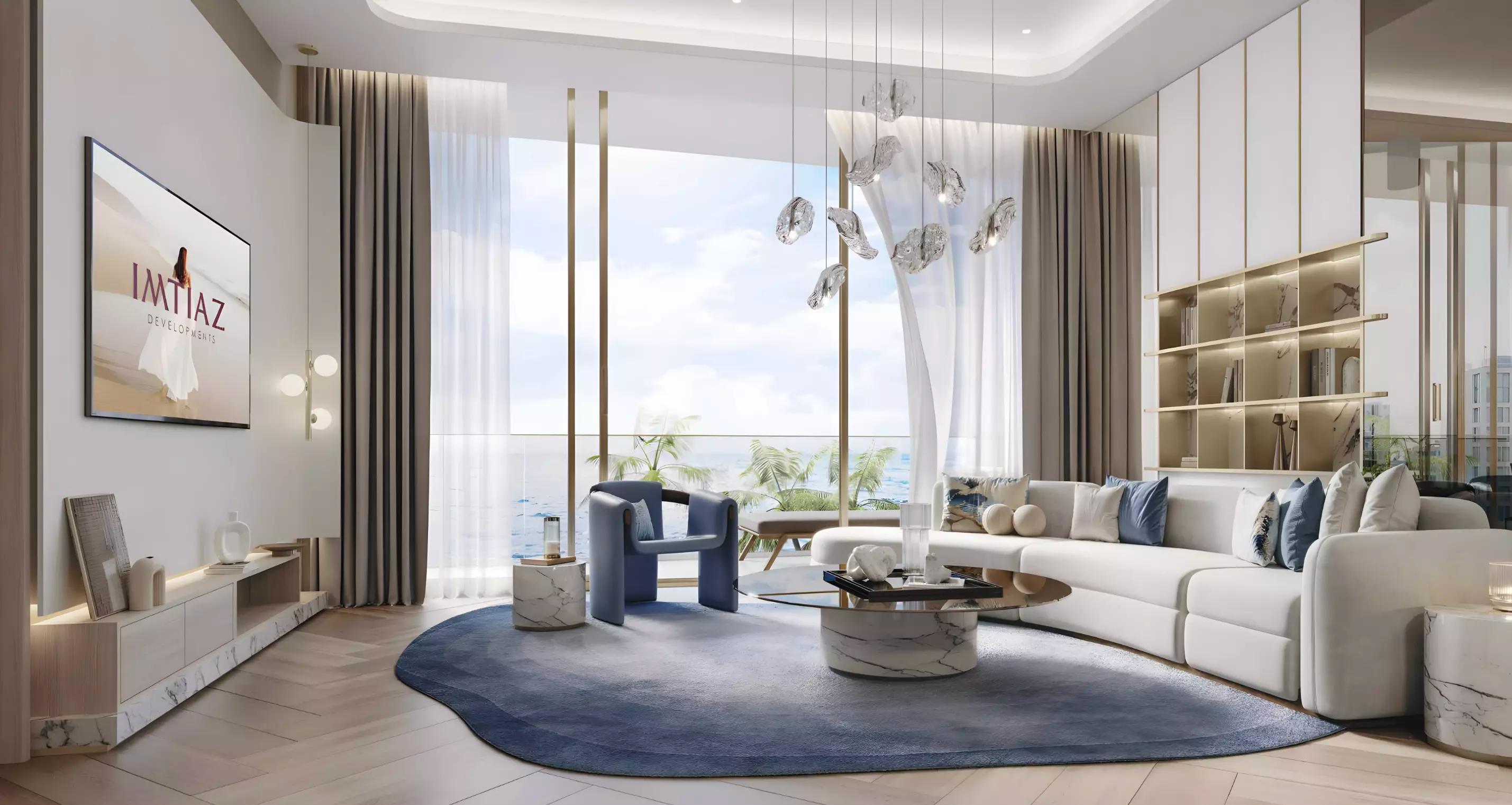 Beach Walk Grand Phase 2 building elevation at dusk, Dubai Islands