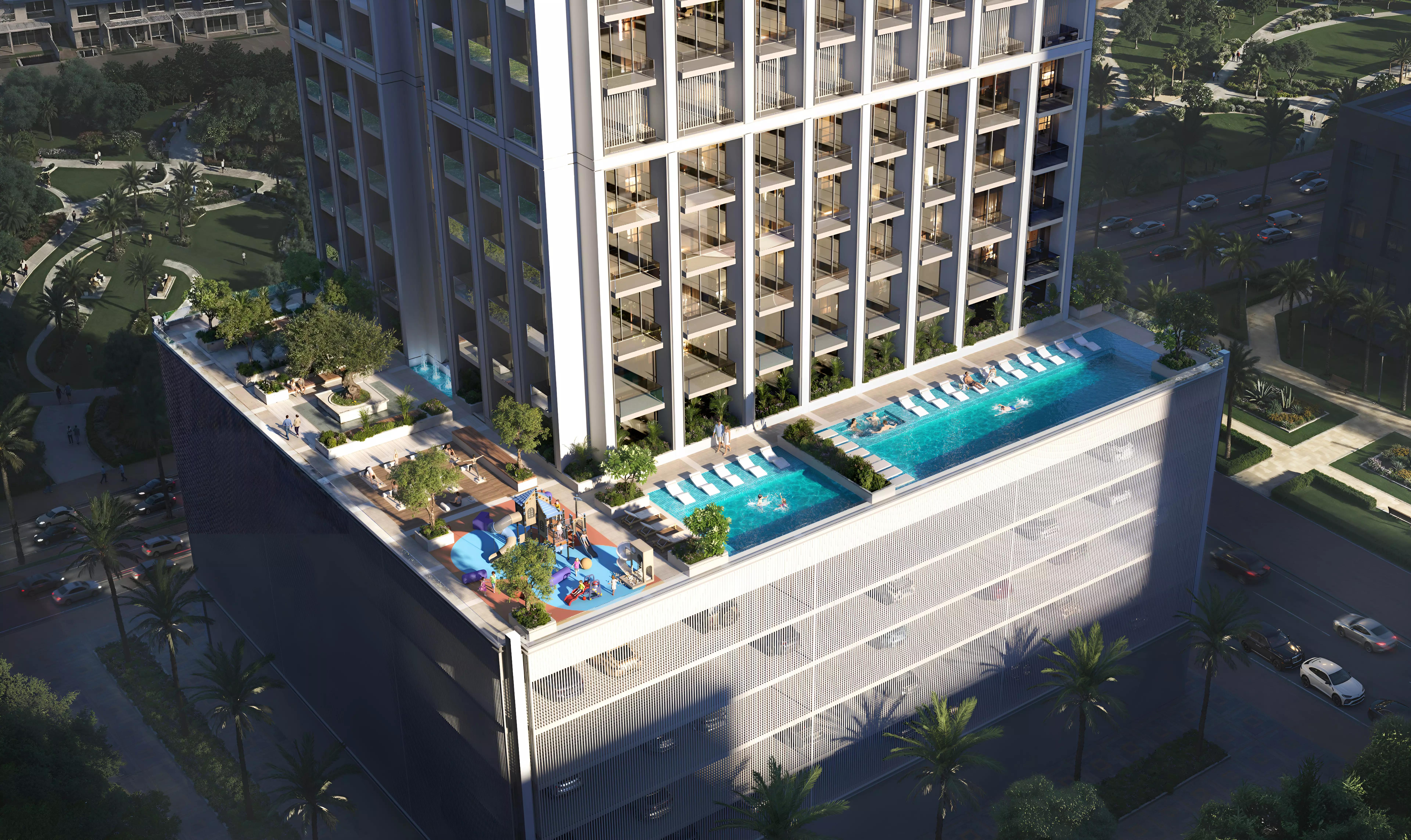 Binghatti Etherea residential building street view, JVC, Dubai