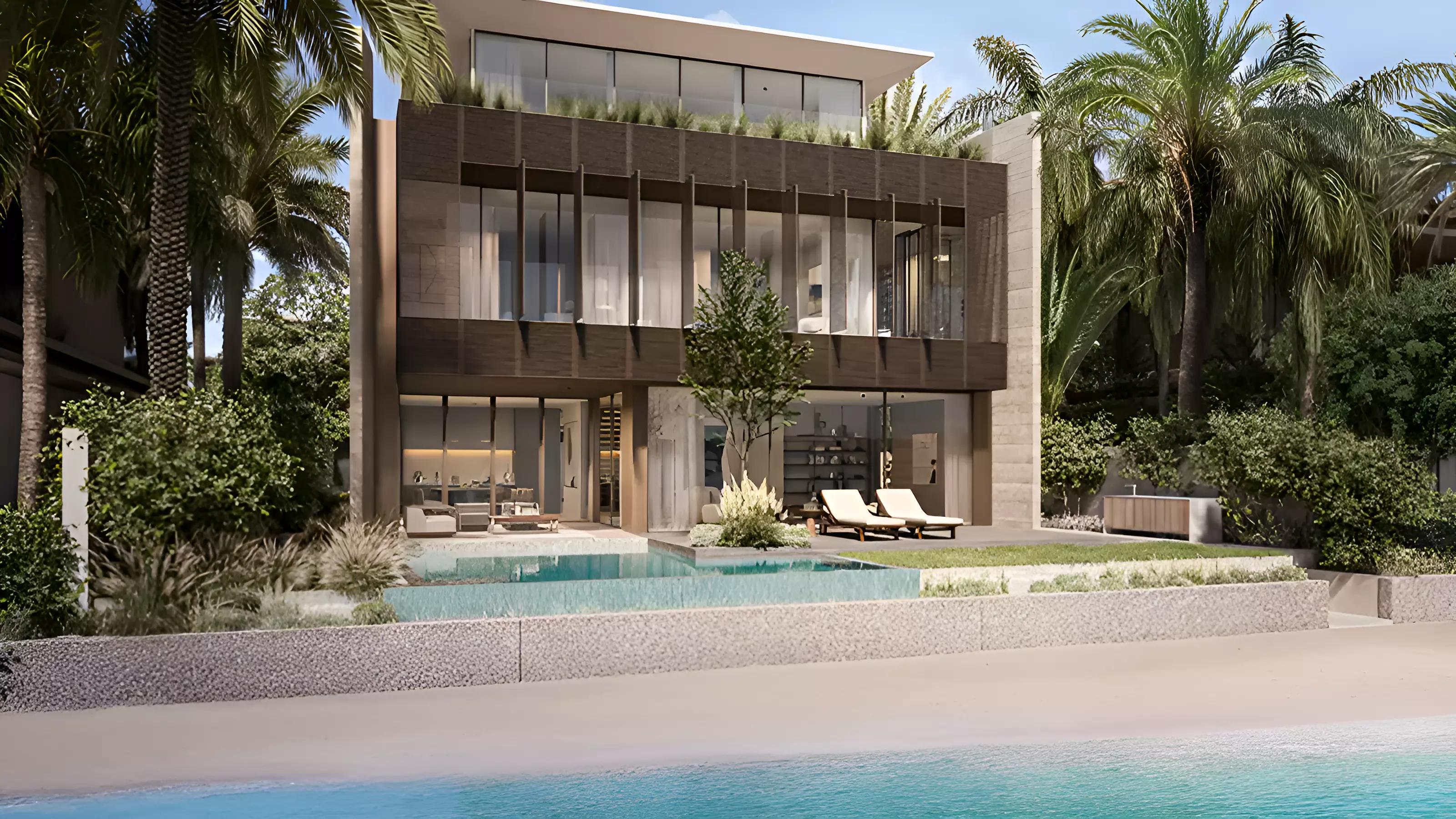 Villa Cobalt bedroom interior with natural light, Palm Jebel Ali