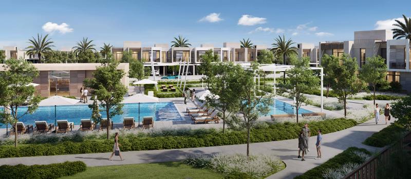 Expo Golf Villas 6 townhouse exterior with landscaped frontage, Emaar South, Dubai South