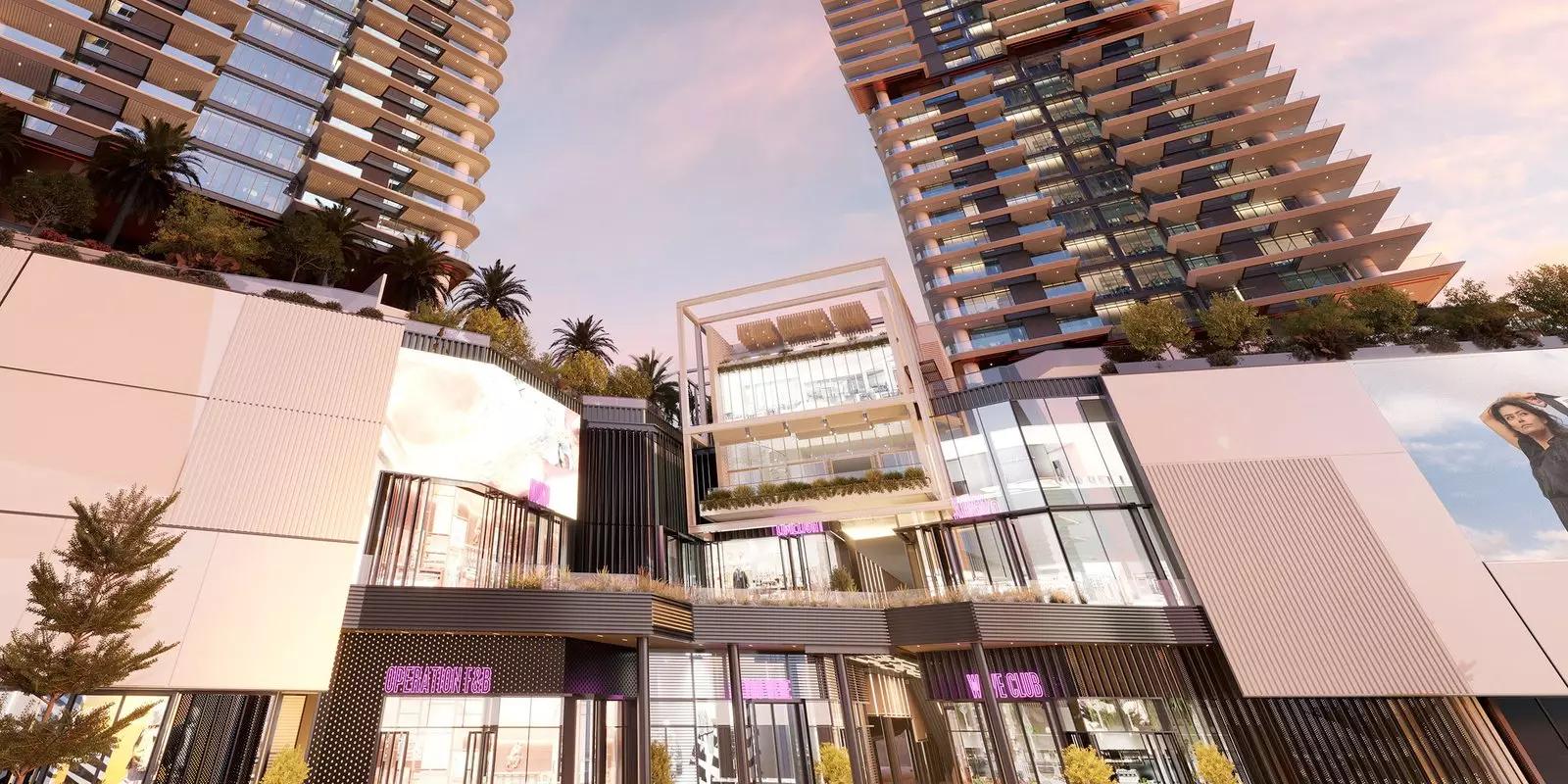 Mercer House residential facade and podium, Ellington Uptown Dubai