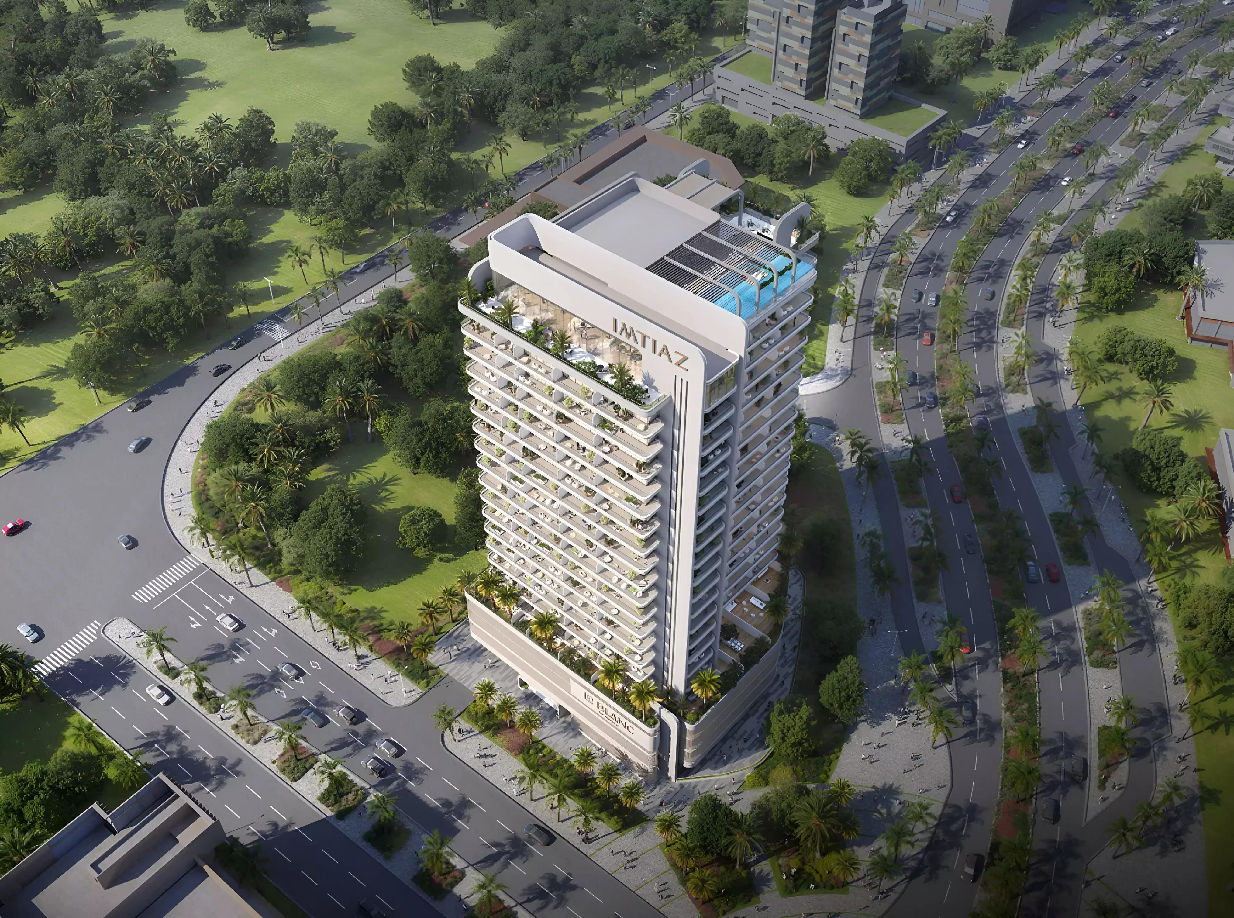 Le Blanc residential tower exterior, Dubai Land Residence Complex, Dubai