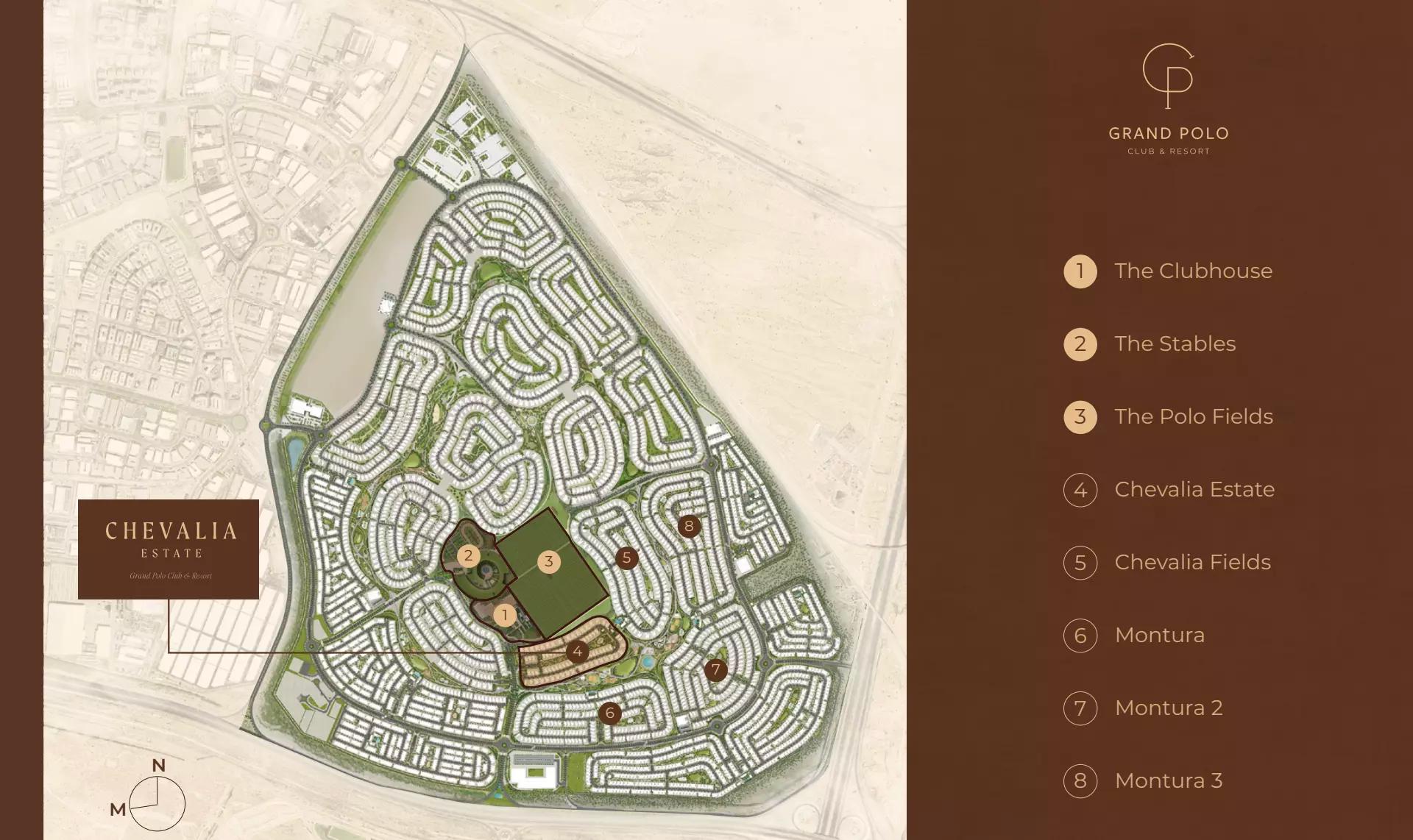 Chevalia Estate master plan layout, Grand Polo Club and Resort, Dubai Investment Park 2
