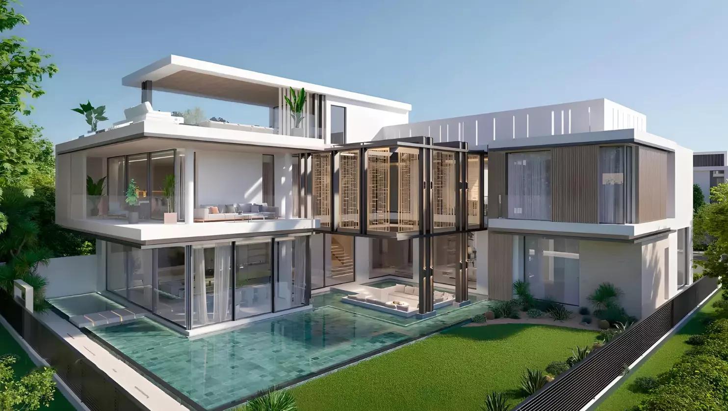 Casa Serene villa outdoor terrace and garden view, Sobha Hartland, Dubai