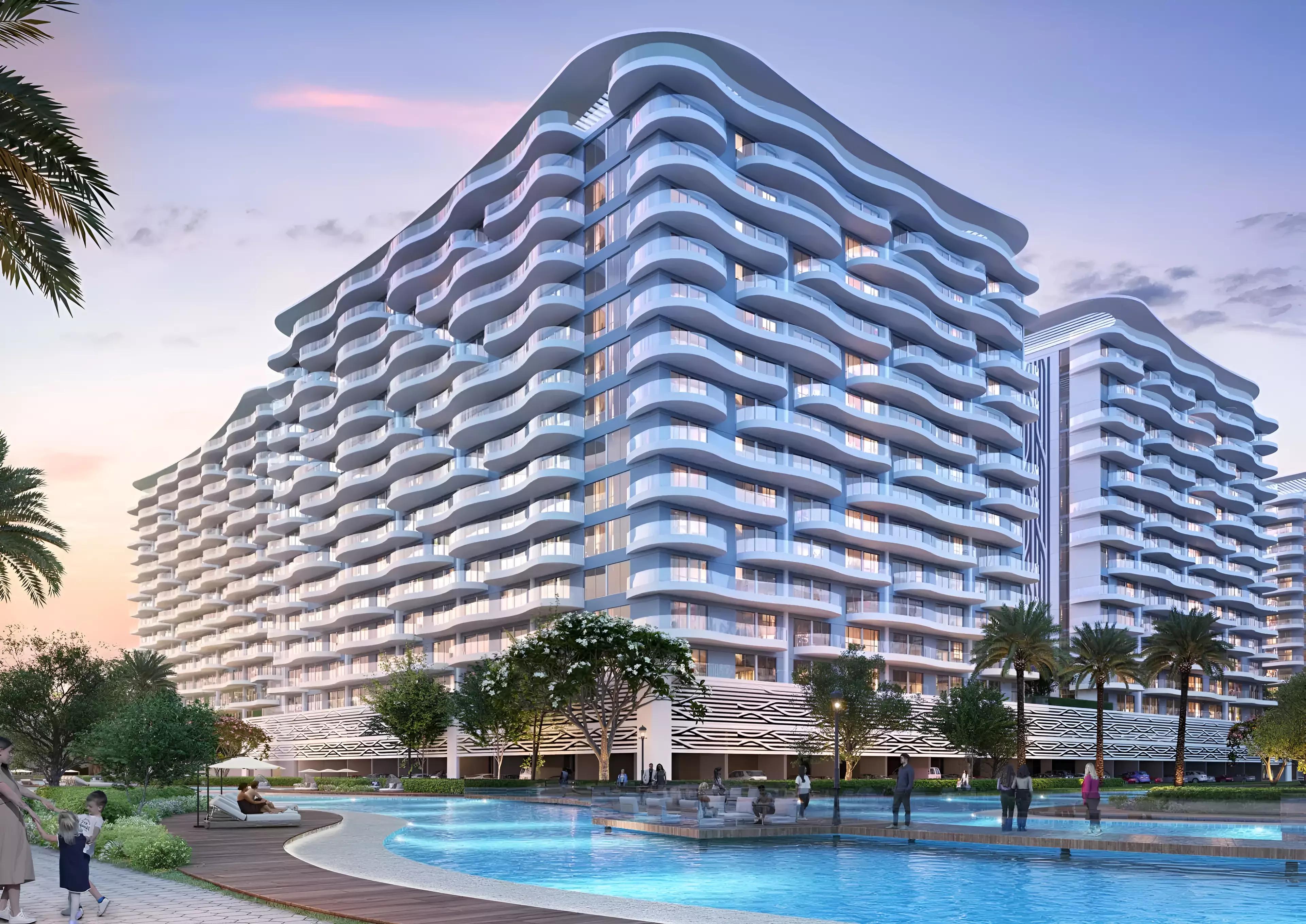Building entrance and drop-off at Lagoon Views 13, DAMAC Lagoons