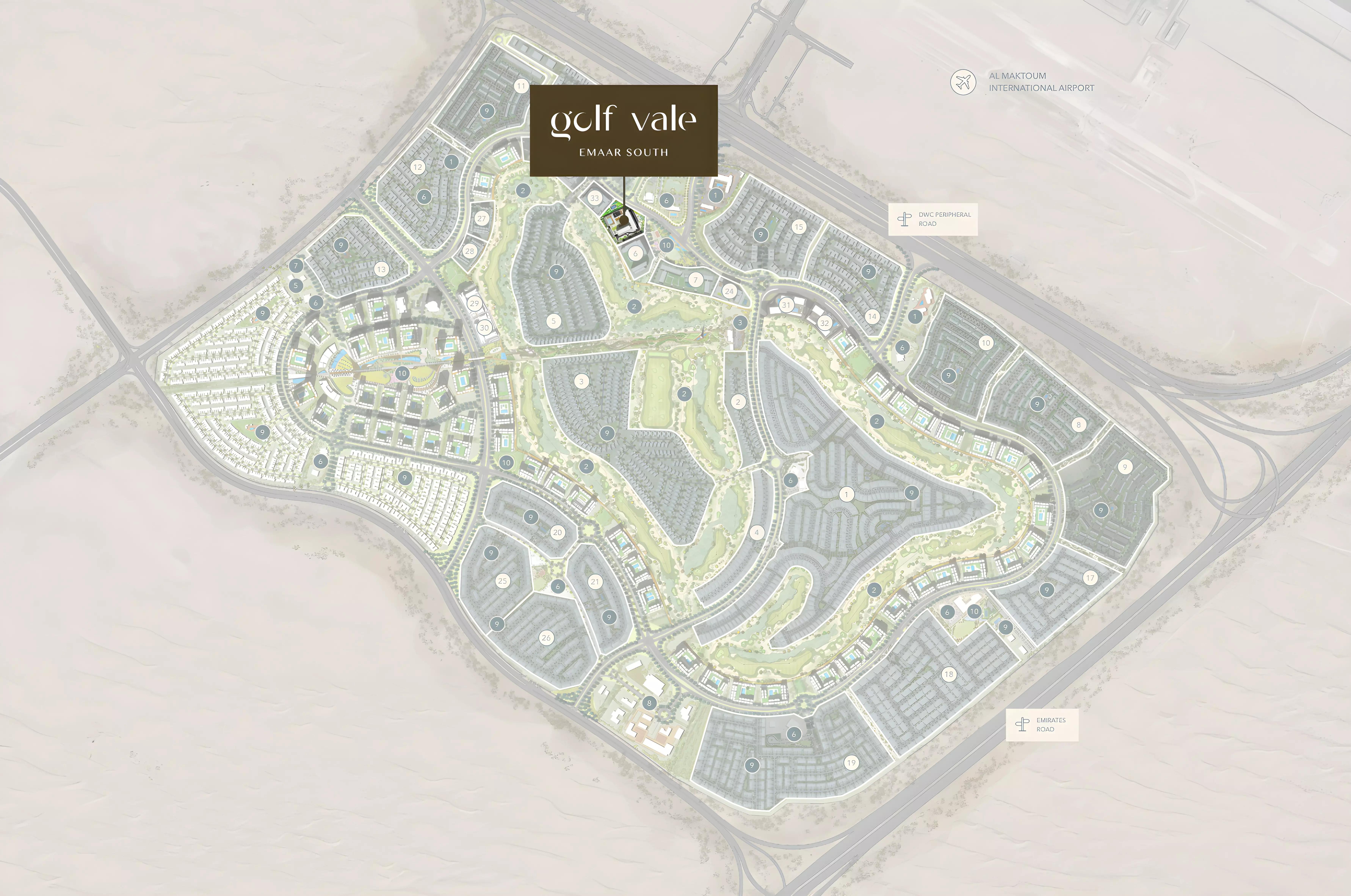 Golf Vale apartment terraces facing the 18-hole championship course, Emaar South