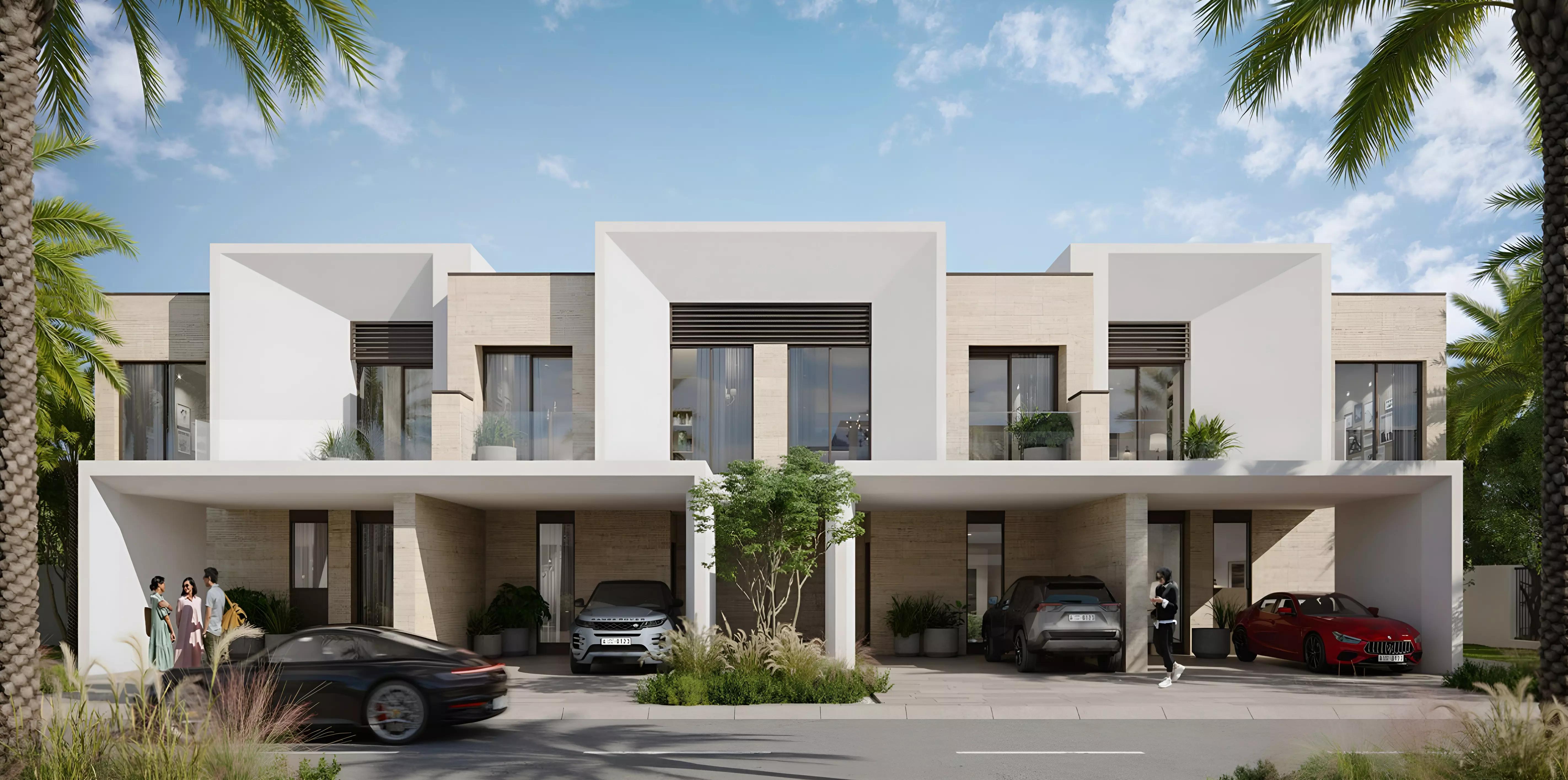 Anya Phase 2 townhouse row along a community street, Arabian Ranches 3, Dubai