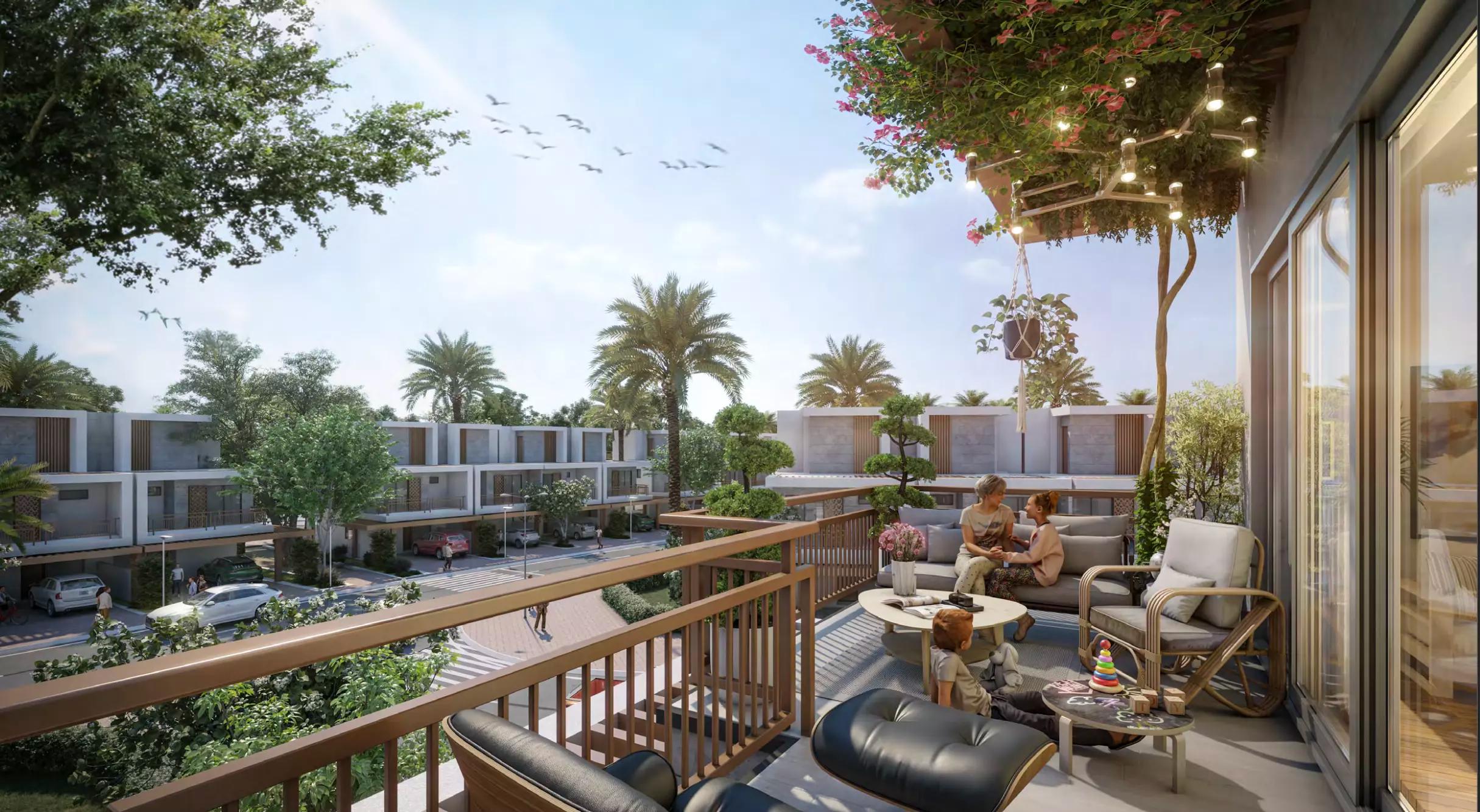 Natura townhouse row facade view, Damac Hills 2, Dubai