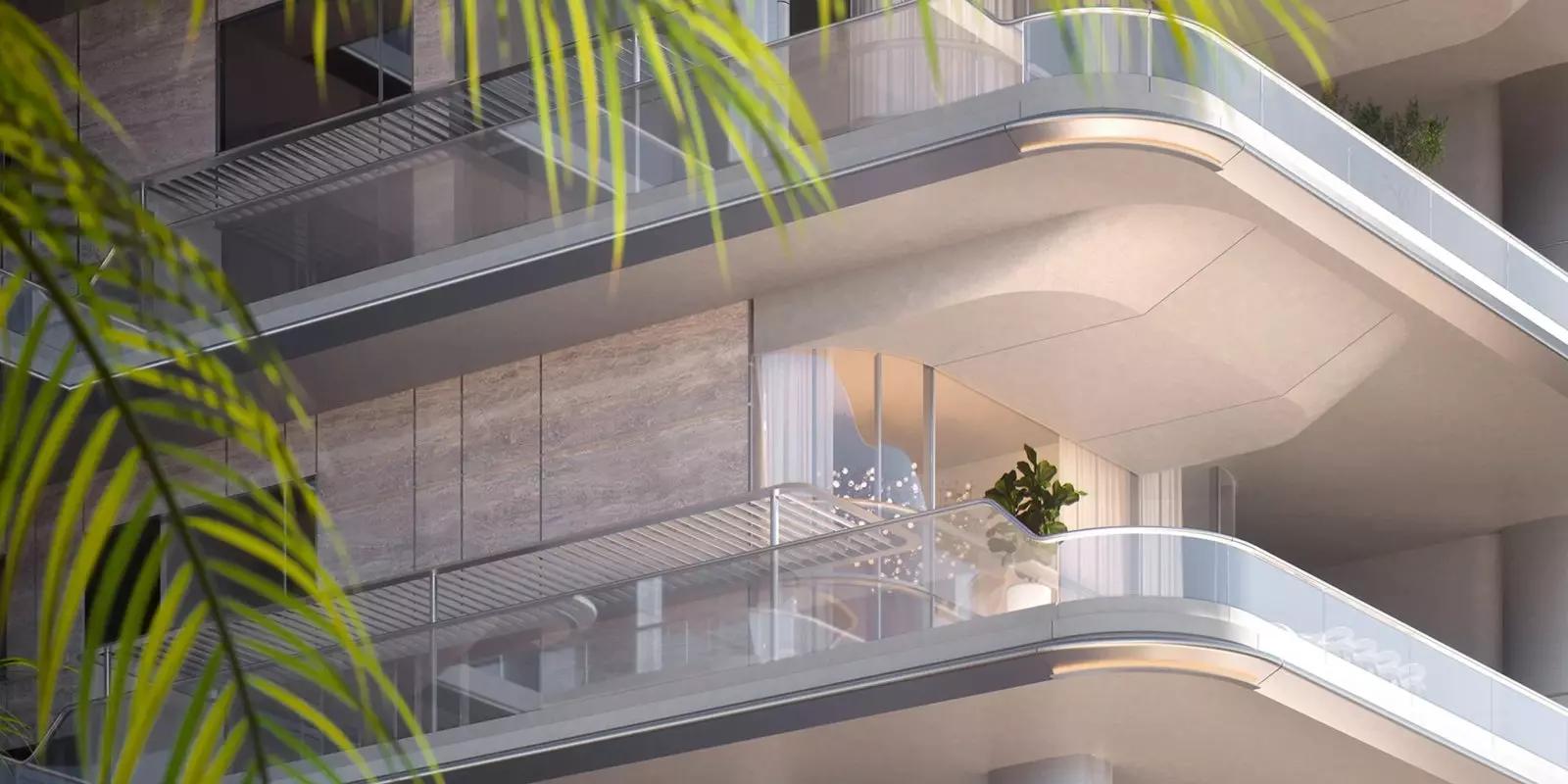 Anwa Aria building facade and waterfront setting, Dubai Maritime City