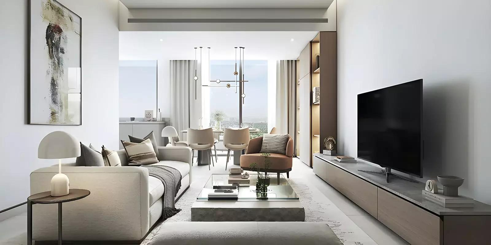 Shared pool and landscaped gardens at 350 Riverside Crescent, Sobha Hartland II