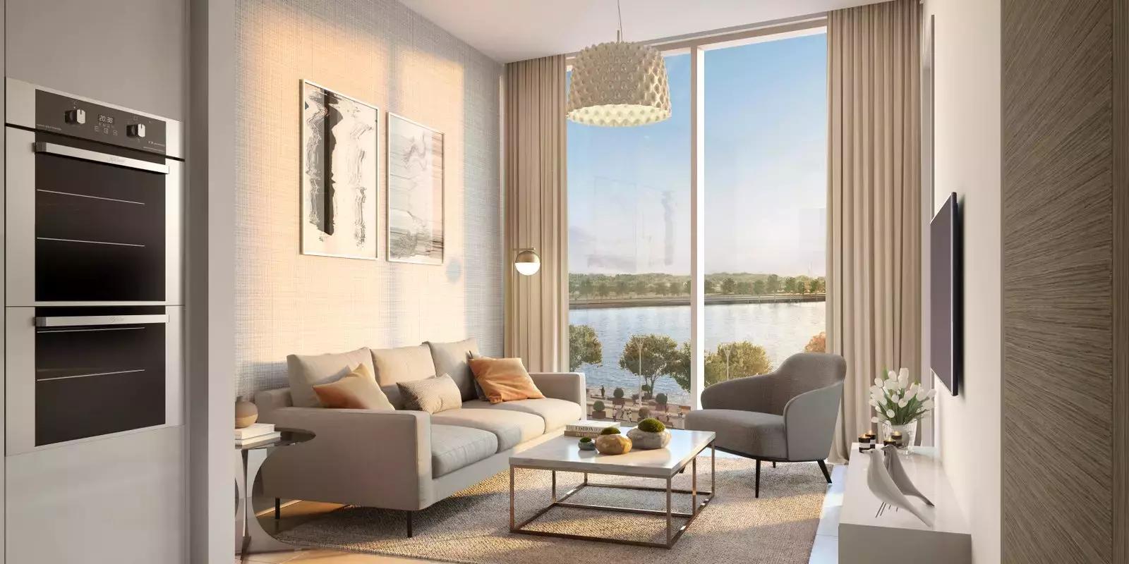 Living room interior in a Sobha Hartland Waves apartment