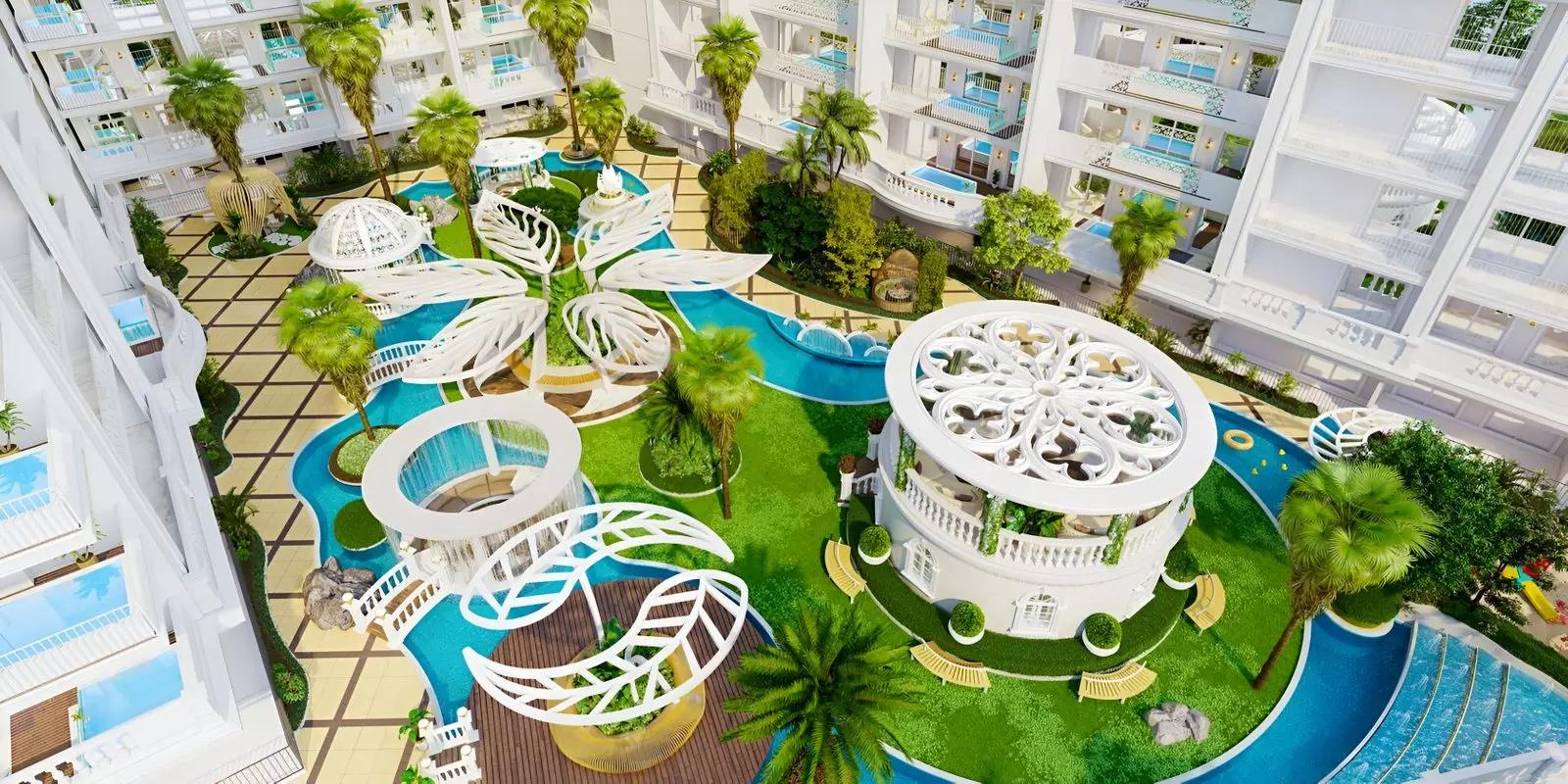 Landscaped courtyard and pool deck at Vincitore Aqua Dimore Phase 2
