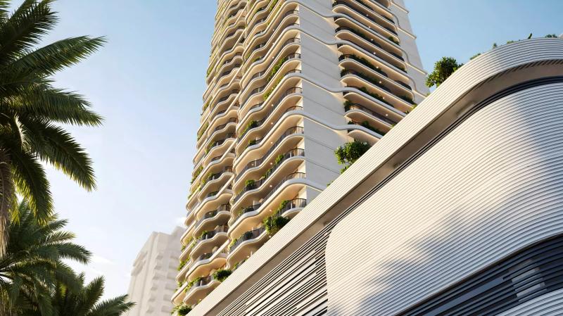 Exterior facade of Alta View Skyhomes tower in Jumeirah Village Circle, Dubai