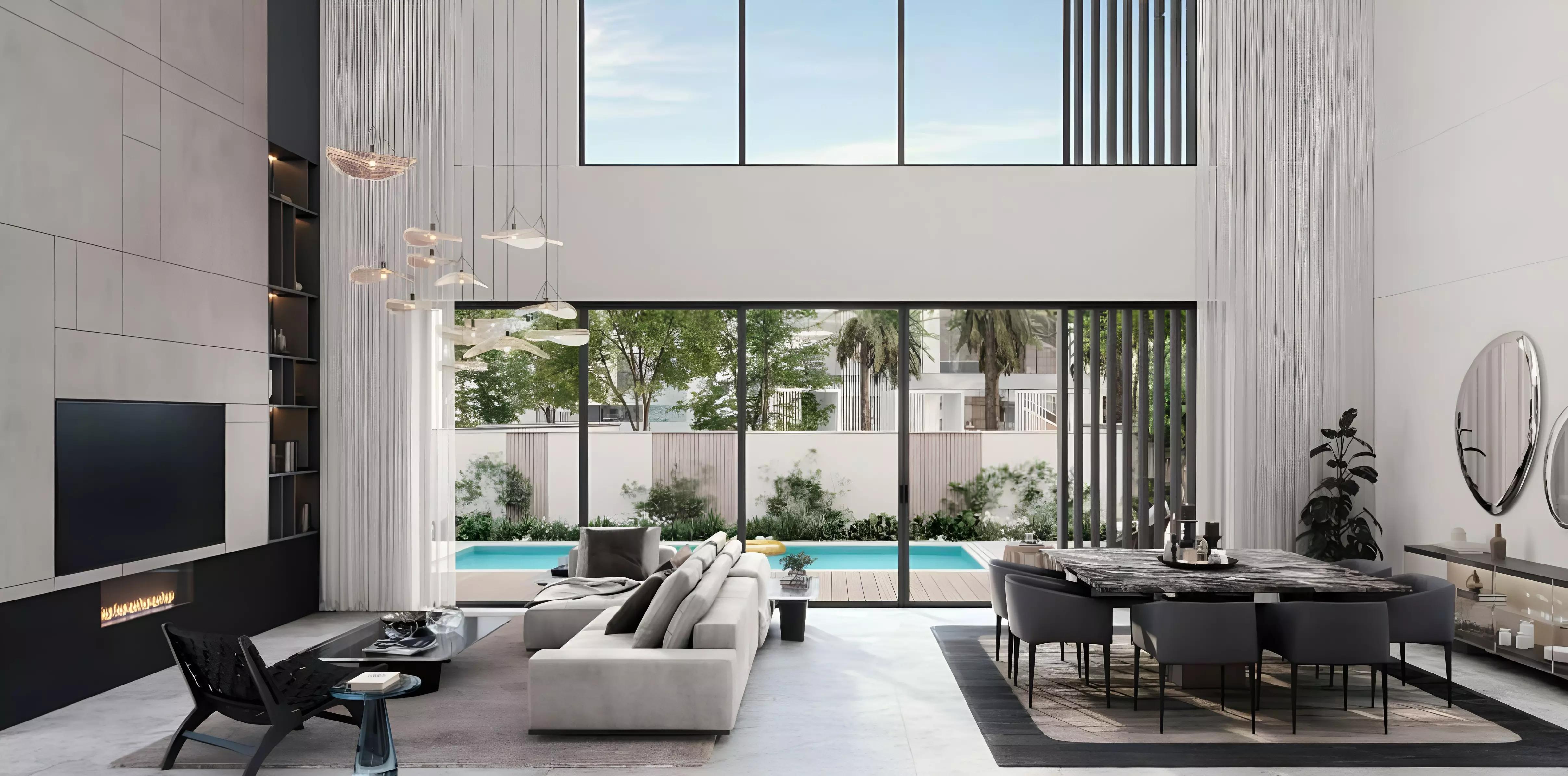 Villa living room interior at The Watercrest, MBR City, Dubai