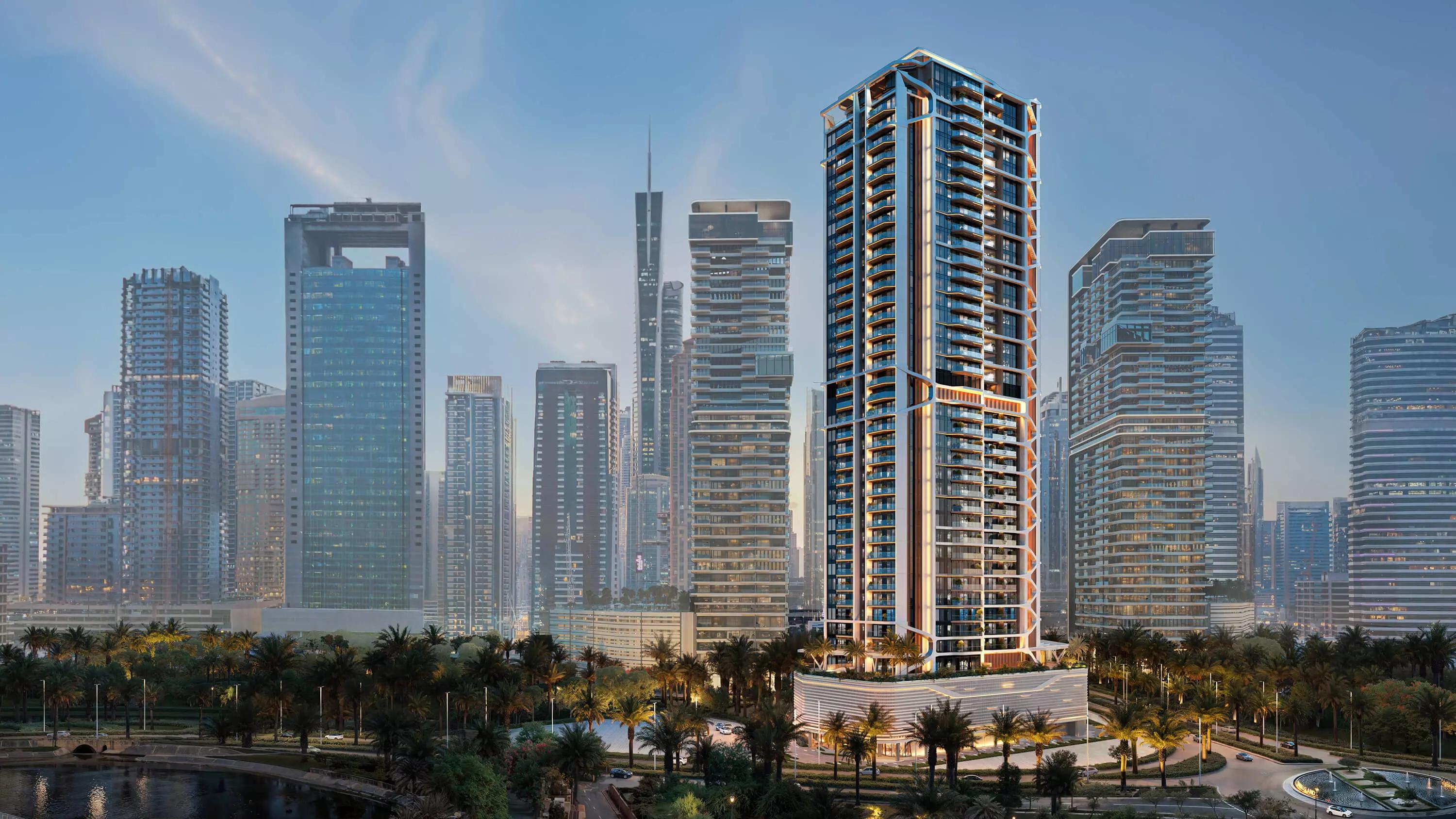 Altiera Heights tower exterior facade, Jumeirah Islands, Dubai