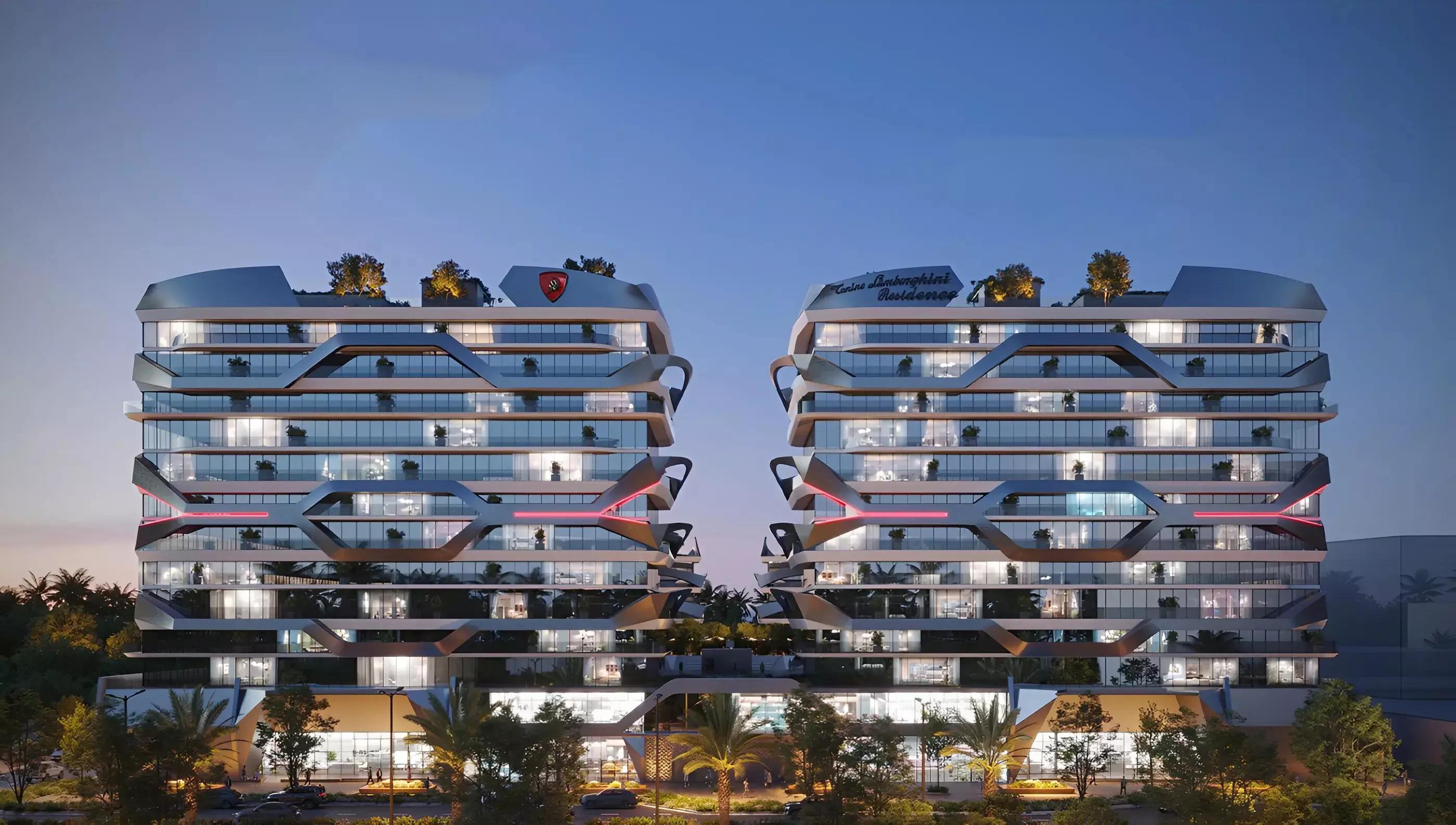 Tonino Lamborghini Residences exterior tower view, Nad Al Sheba, Dubai