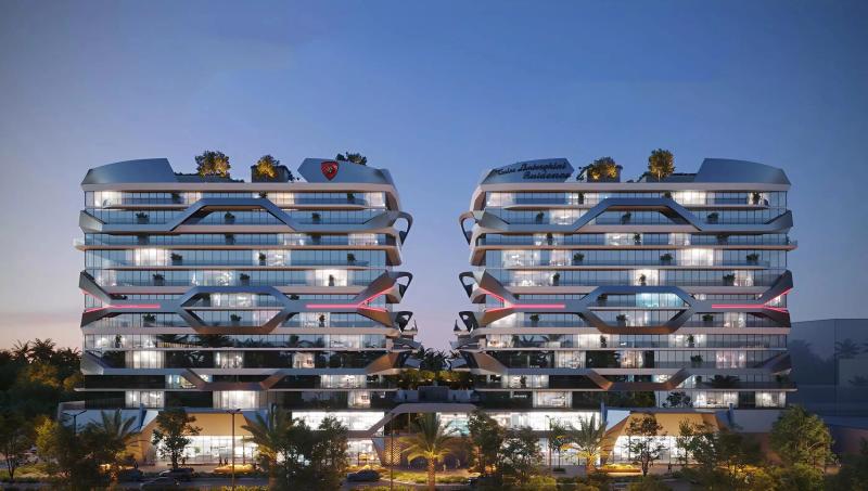 Tonino Lamborghini Residences exterior tower view, Nad Al Sheba, Dubai