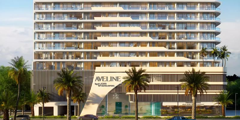 Aveline Residences exterior facade view, Jumeirah Village Circle, Dubai
