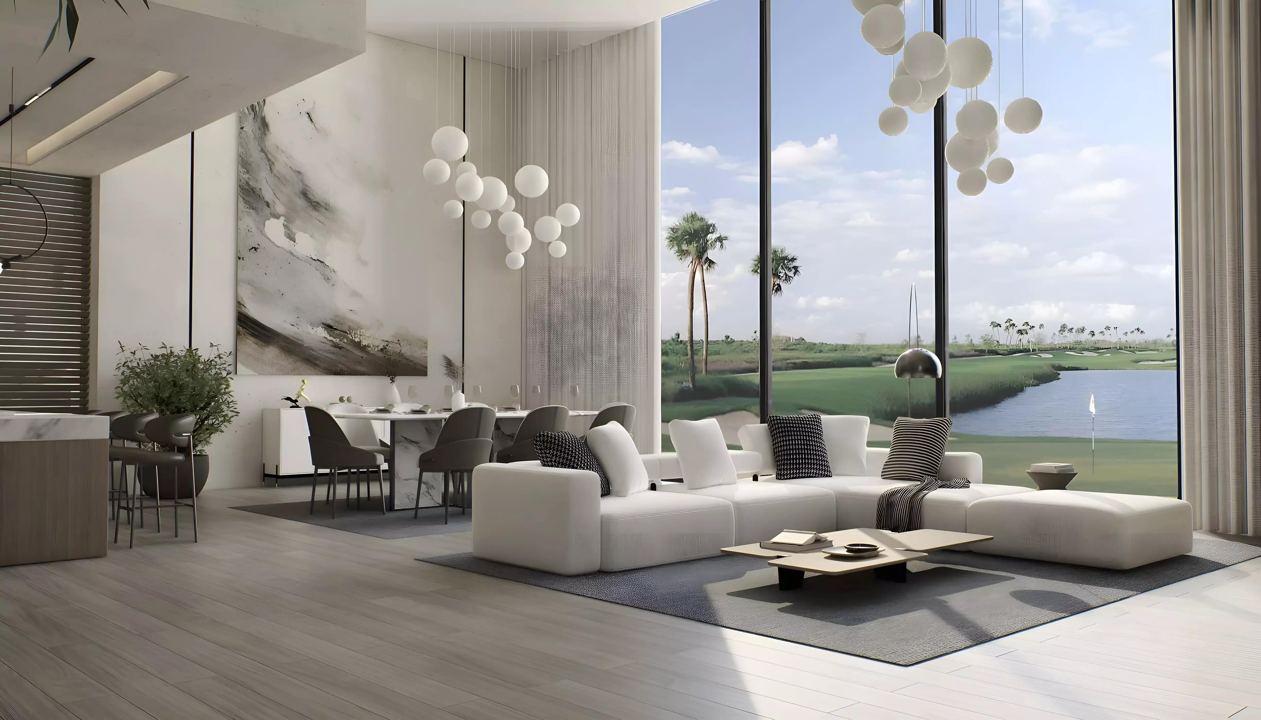 Living room interior with golf course views, Terra Golf Collection, Jumeirah Golf Estates