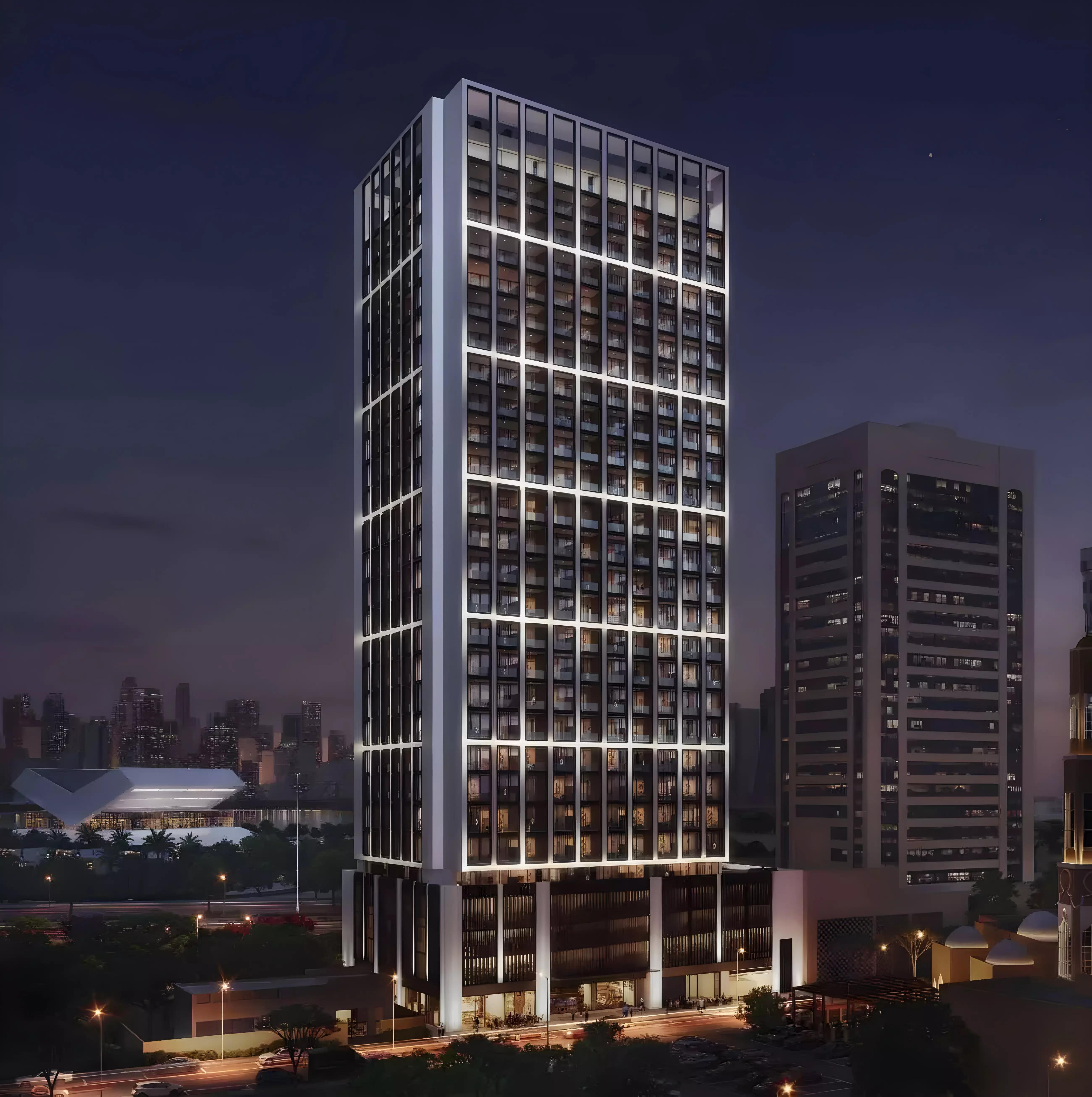Binghatti Twilight amenity deck and landscaping, Al Jaddaf, Dubai