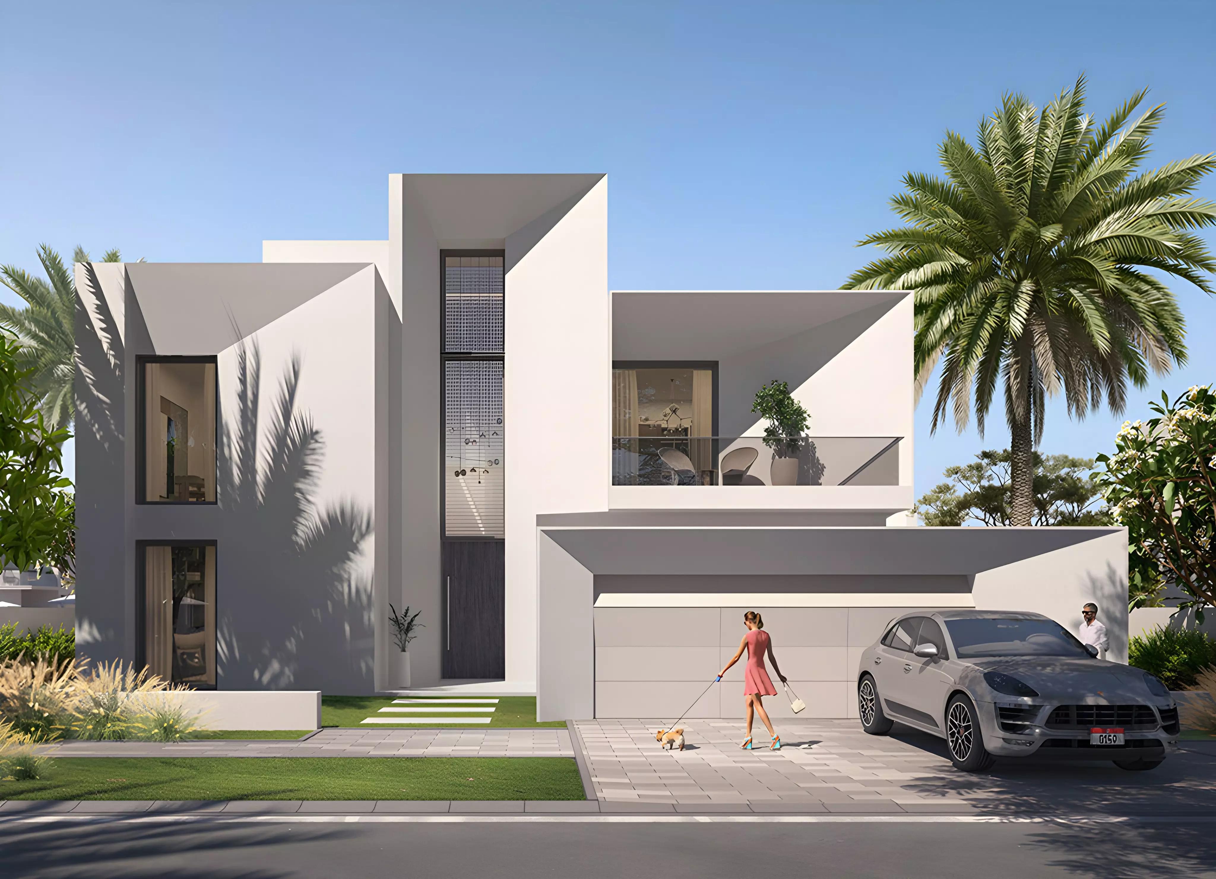 Palmiera 2 villa facade and driveway view, The Oasis by Emaar, Dubai