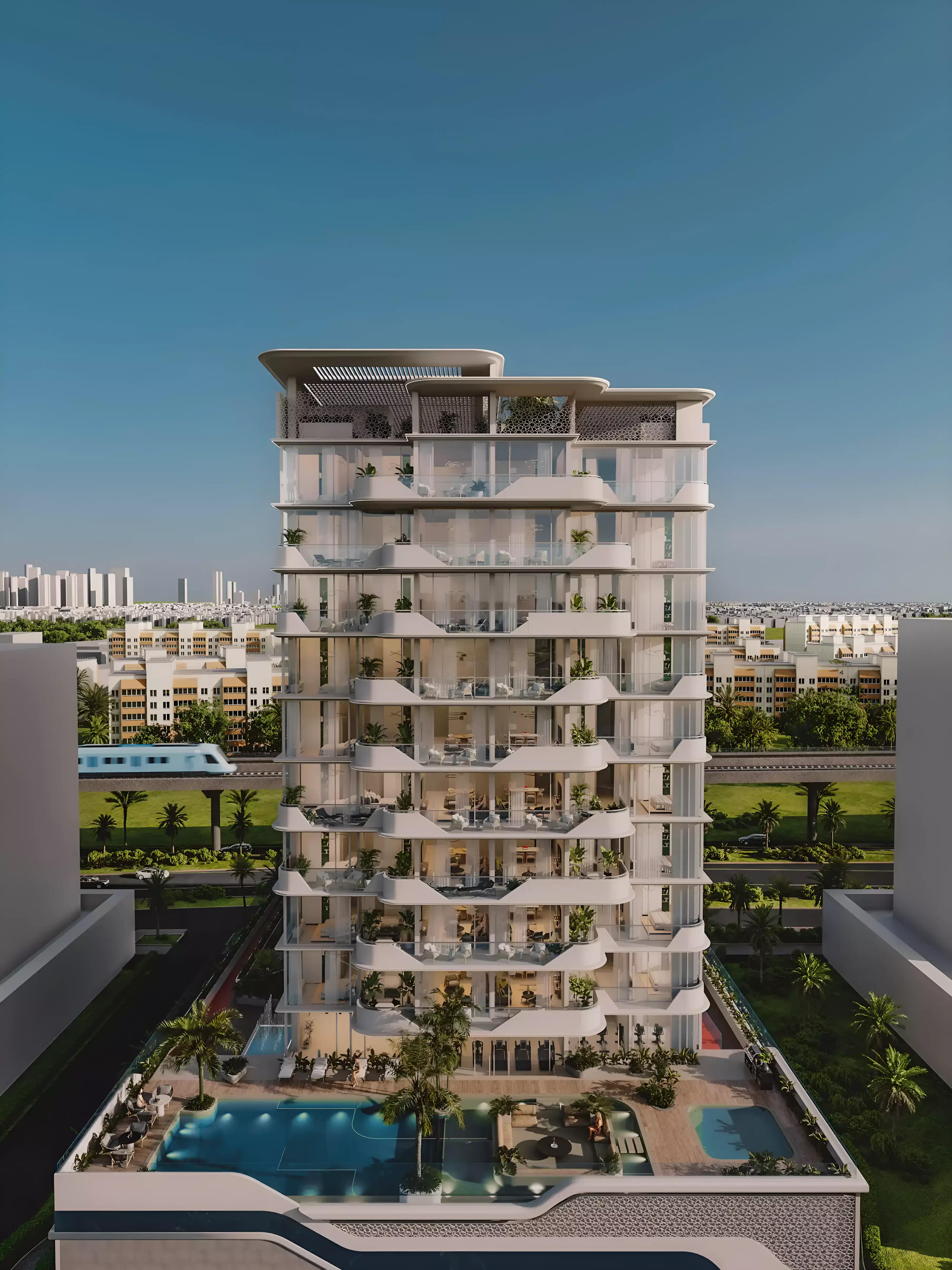 Evora Residences apartment interior living space, Al Furjan, Dubai