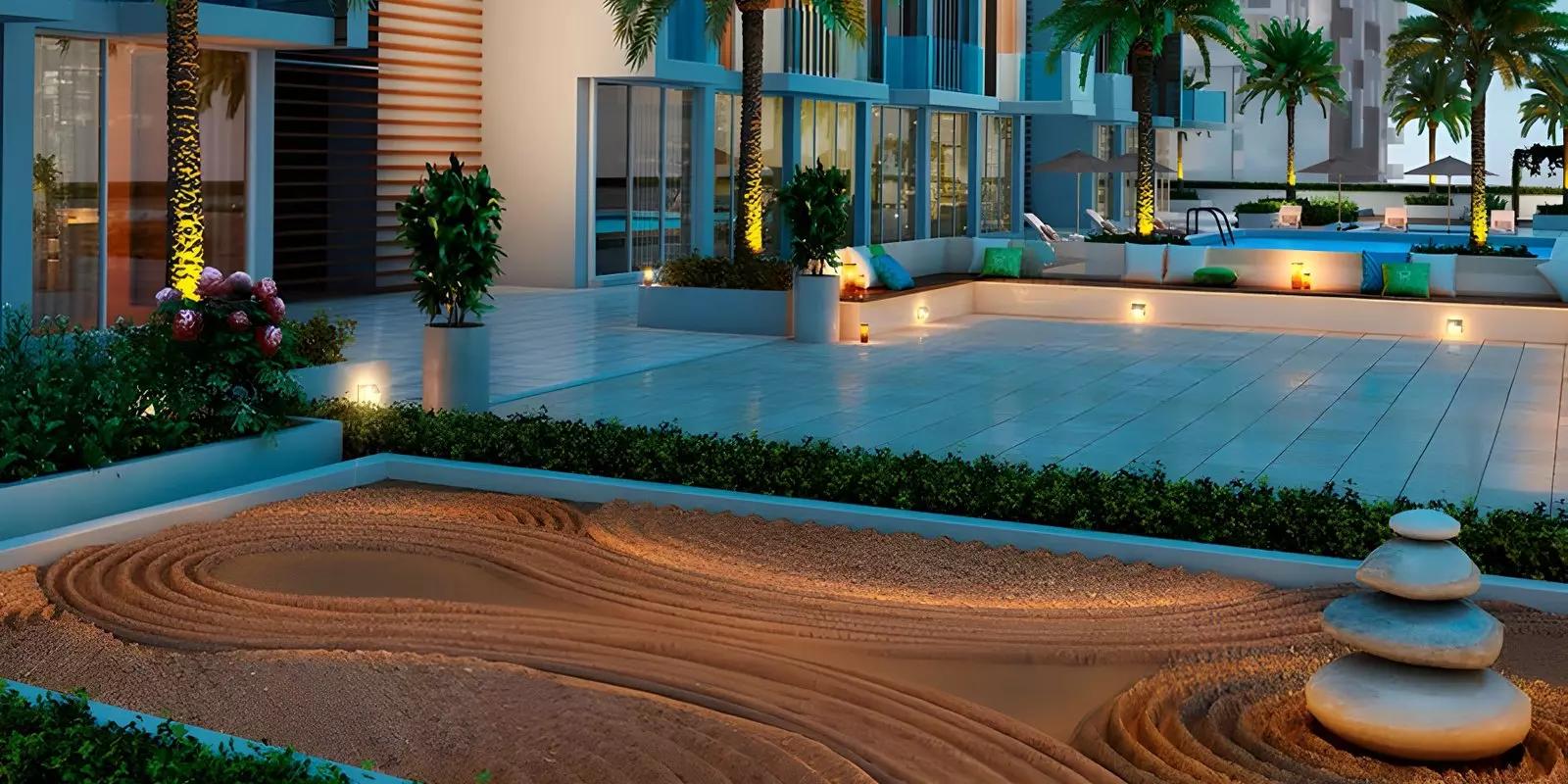 Landscaped park and communal green space at Azizi Riviera 18
