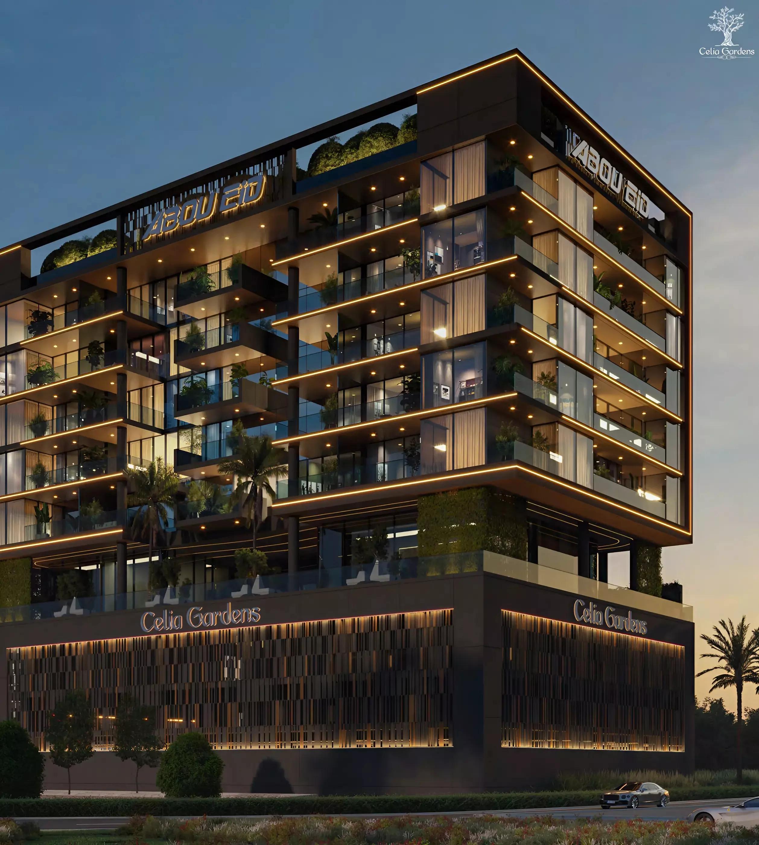 Celia Gardens residential tower street view, Nad Al Sheba, Dubai